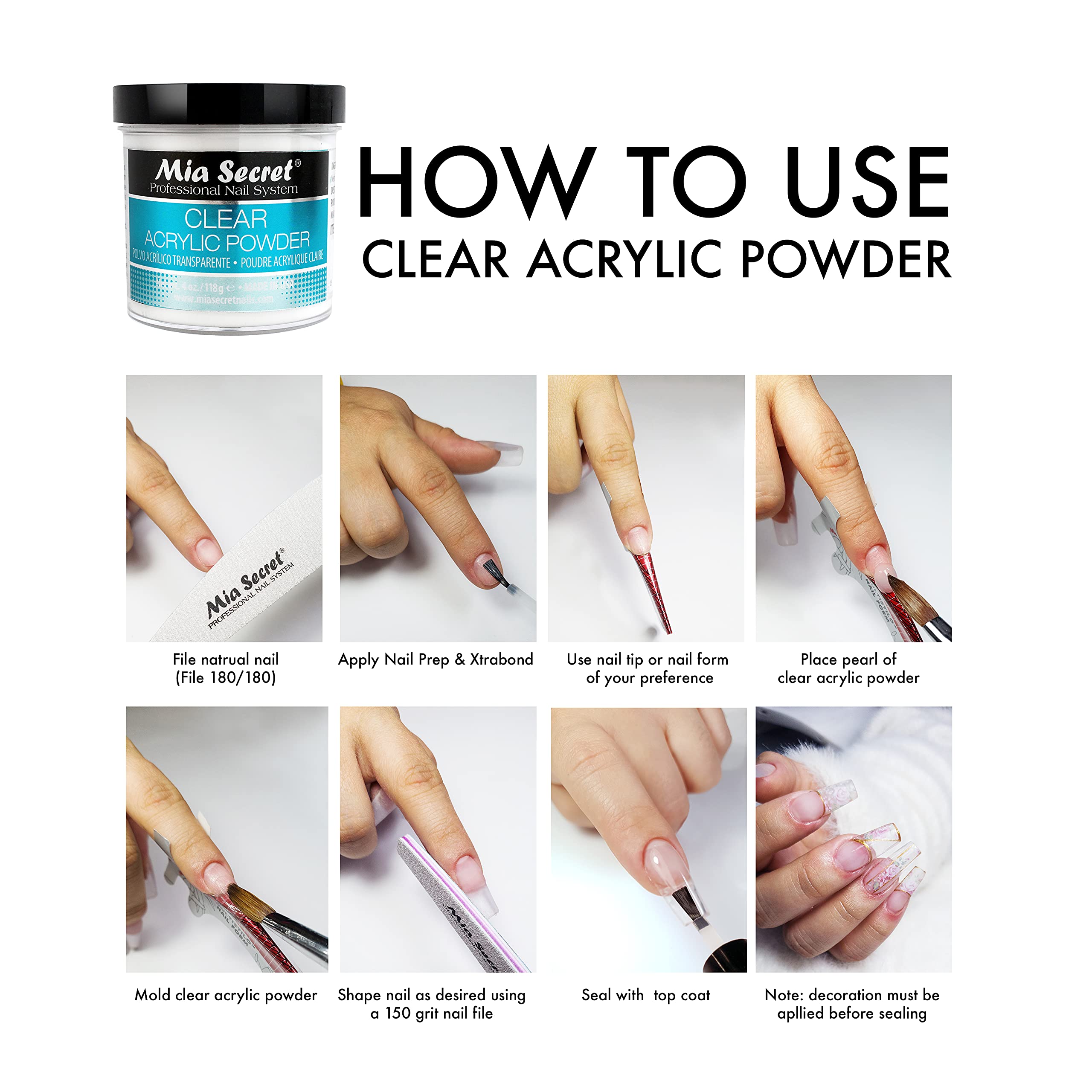 Smooth clear acrylic powder bead on a professional nail extension brush