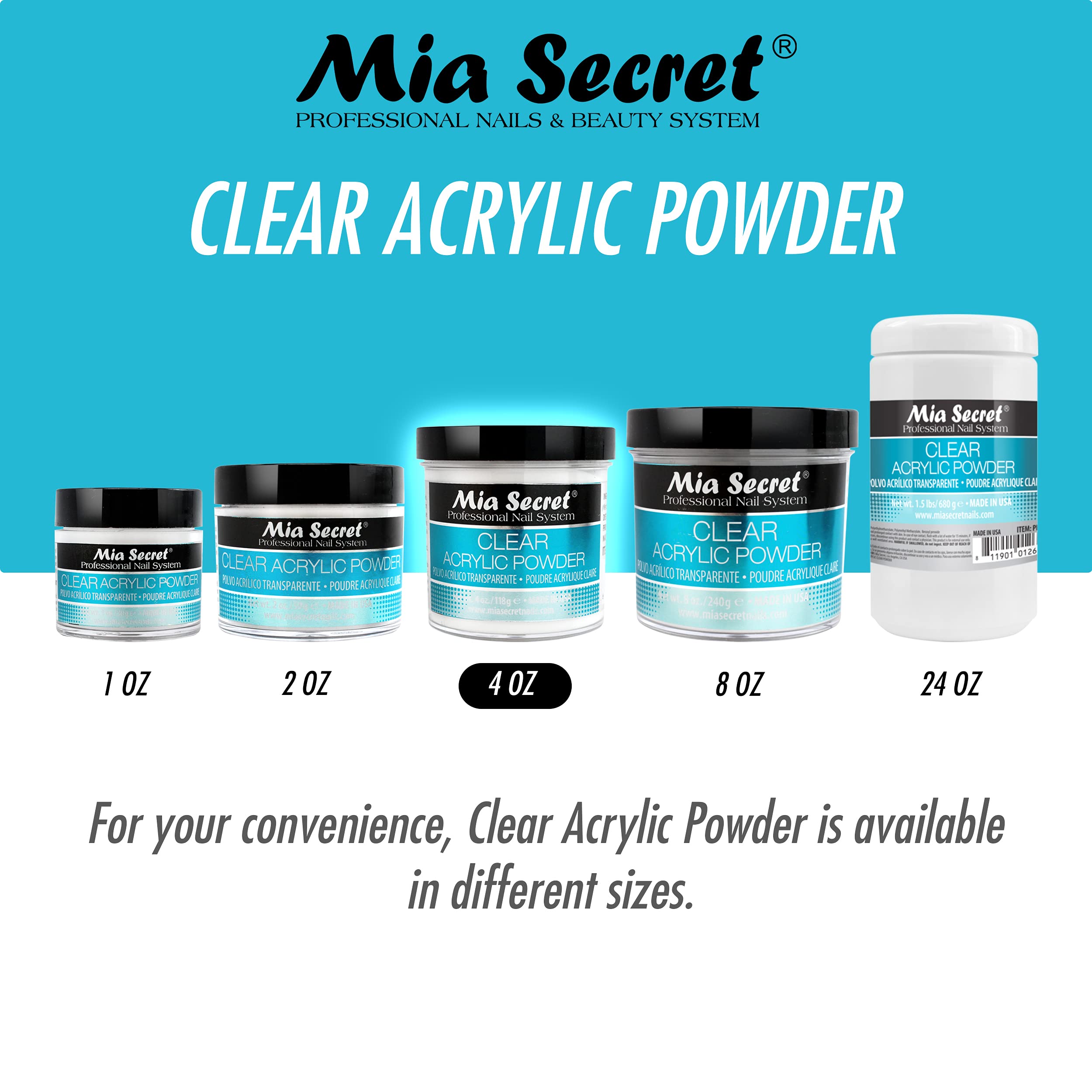 Back label view of Mia Secret professional nail system clear powder showing details