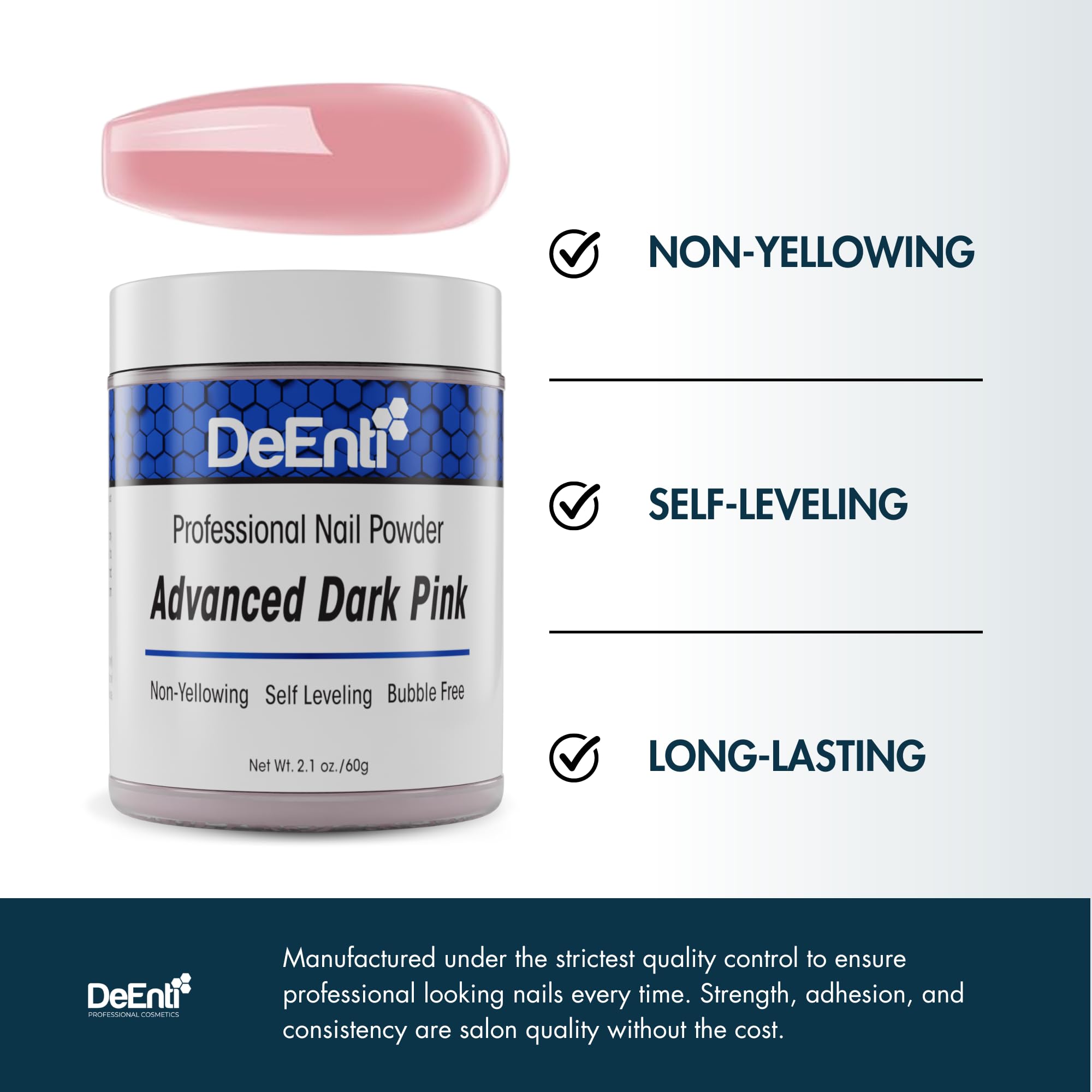DeEnti acrylic powder container branding and size detail