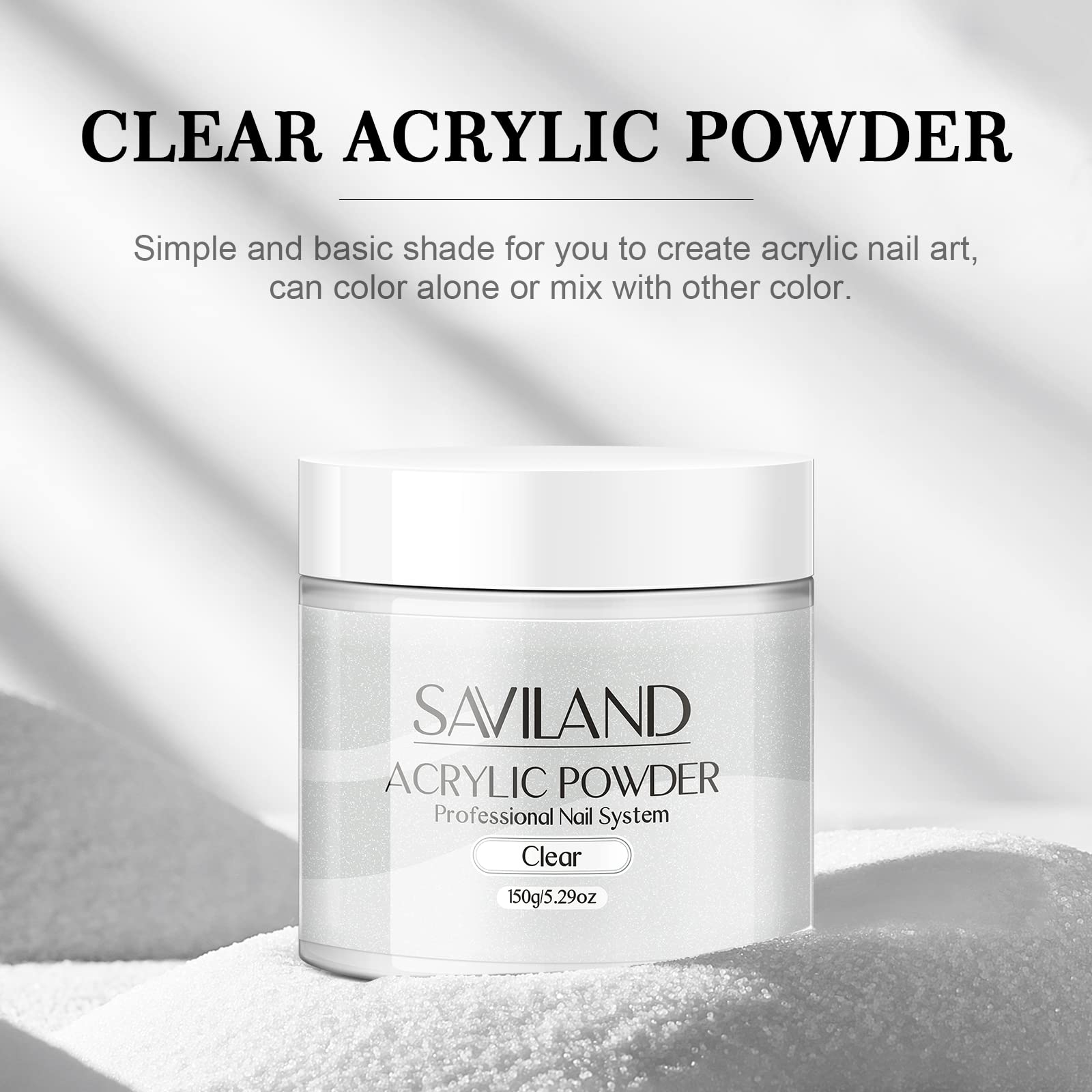 Close up of Saviland clear polymer powder texture