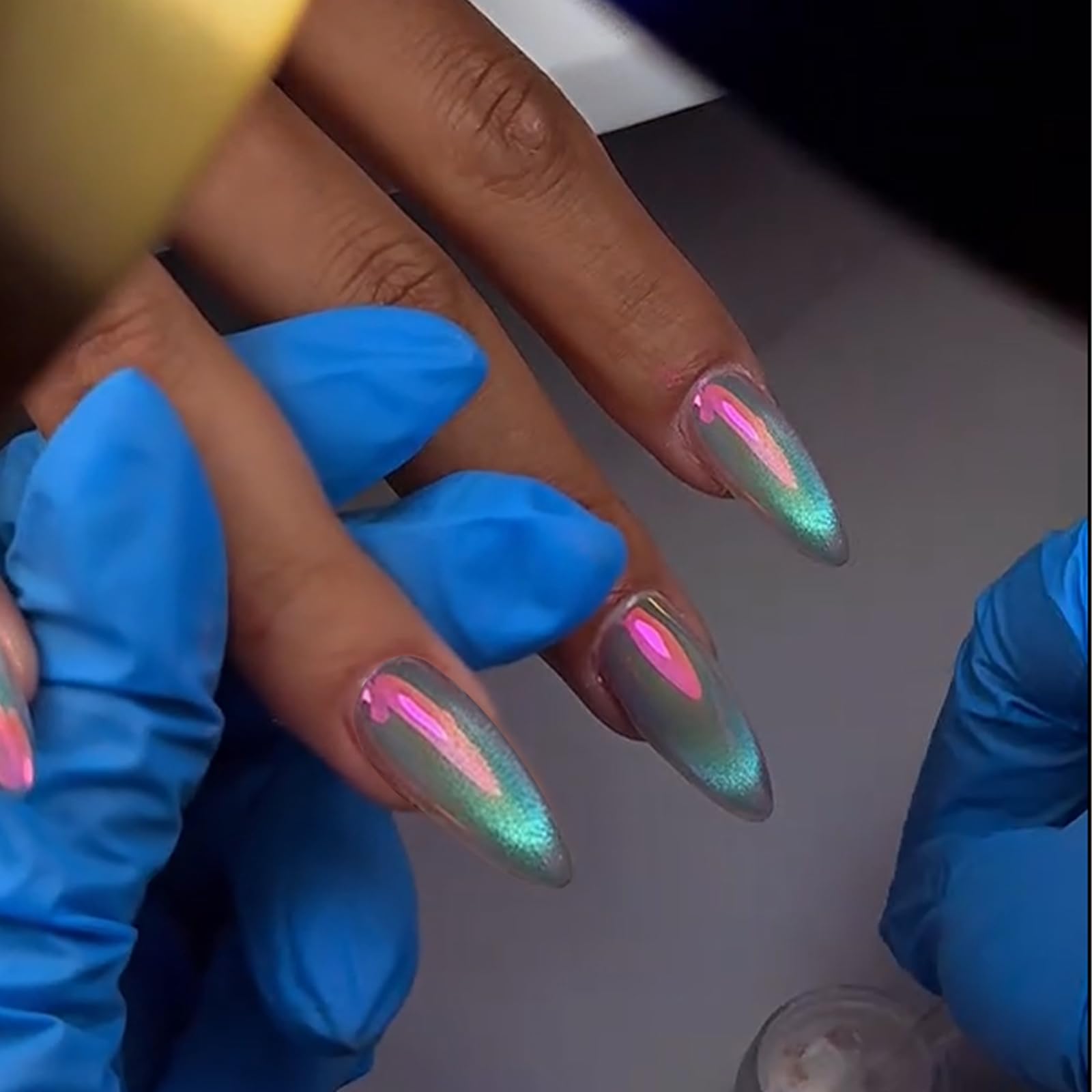 Close up of aurora holographic nail pigment powder