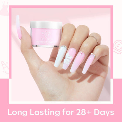 Close up of milky white and pink jelly acrylic powder shades