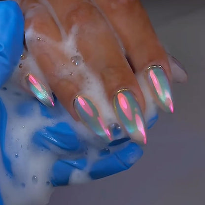 Instructions for applying chrome nail powder on gel polish