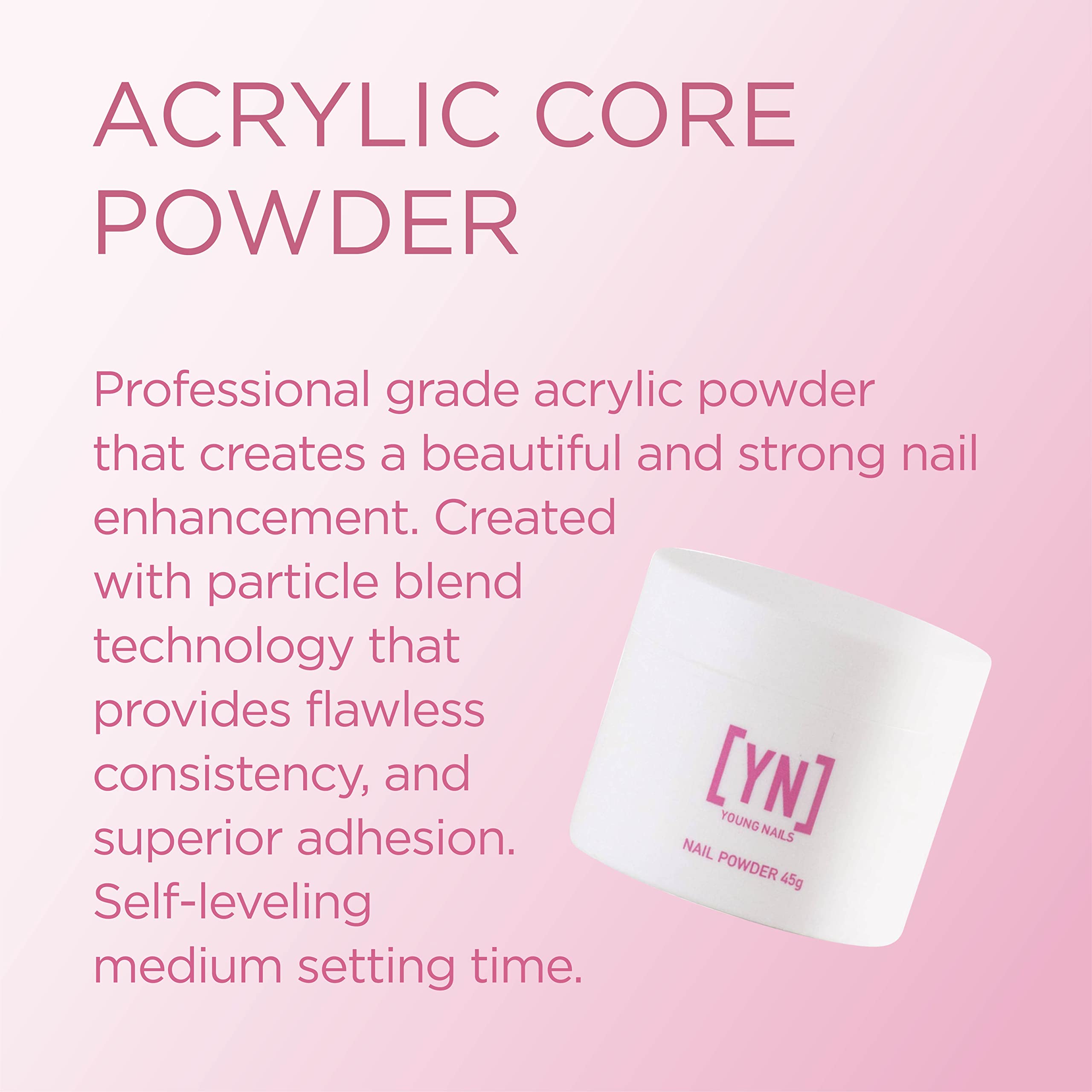 Young Nails self leveling clear acrylic extension powder jar showing product details