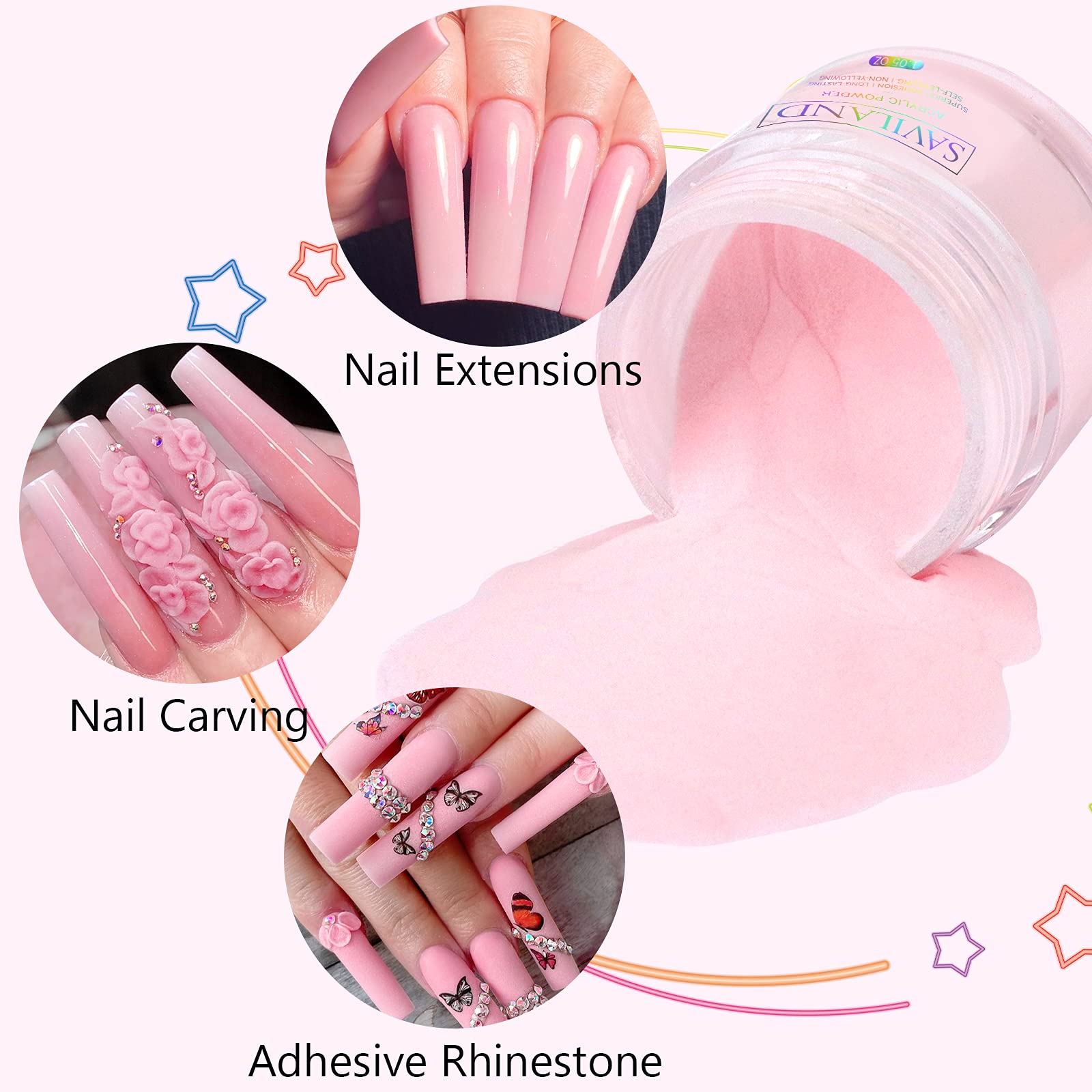 Close up of professional Saviland 30g acrylic nail powder texture