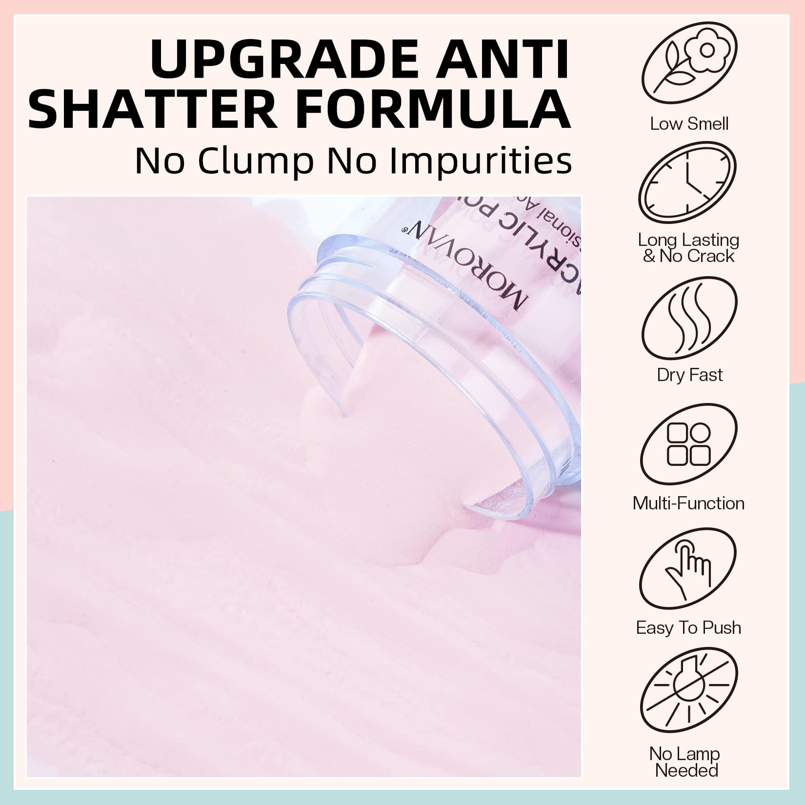 Clear Nude Pink and White acrylic powder set for nails