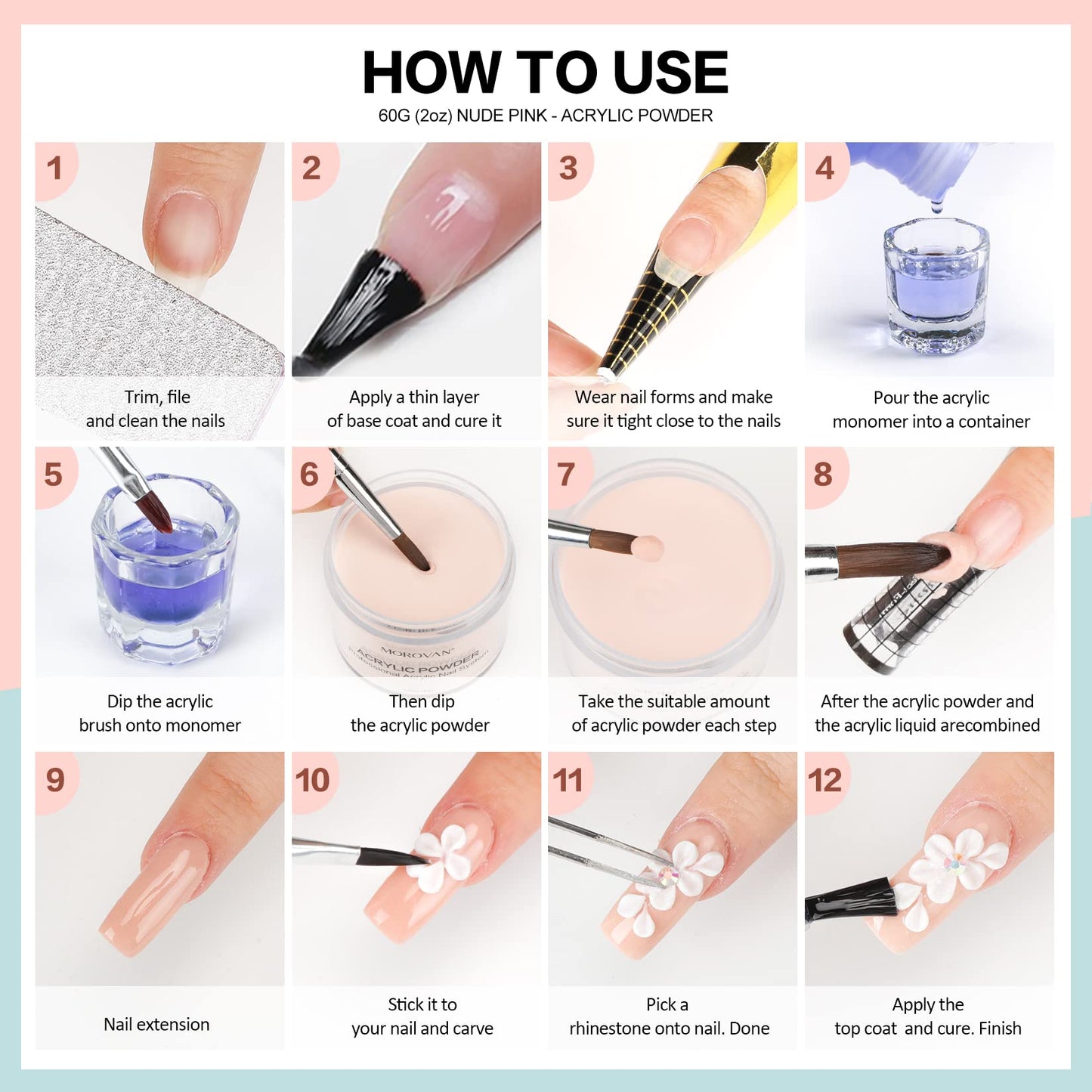 Professional nail art kit featuring Morovan acrylic powders
