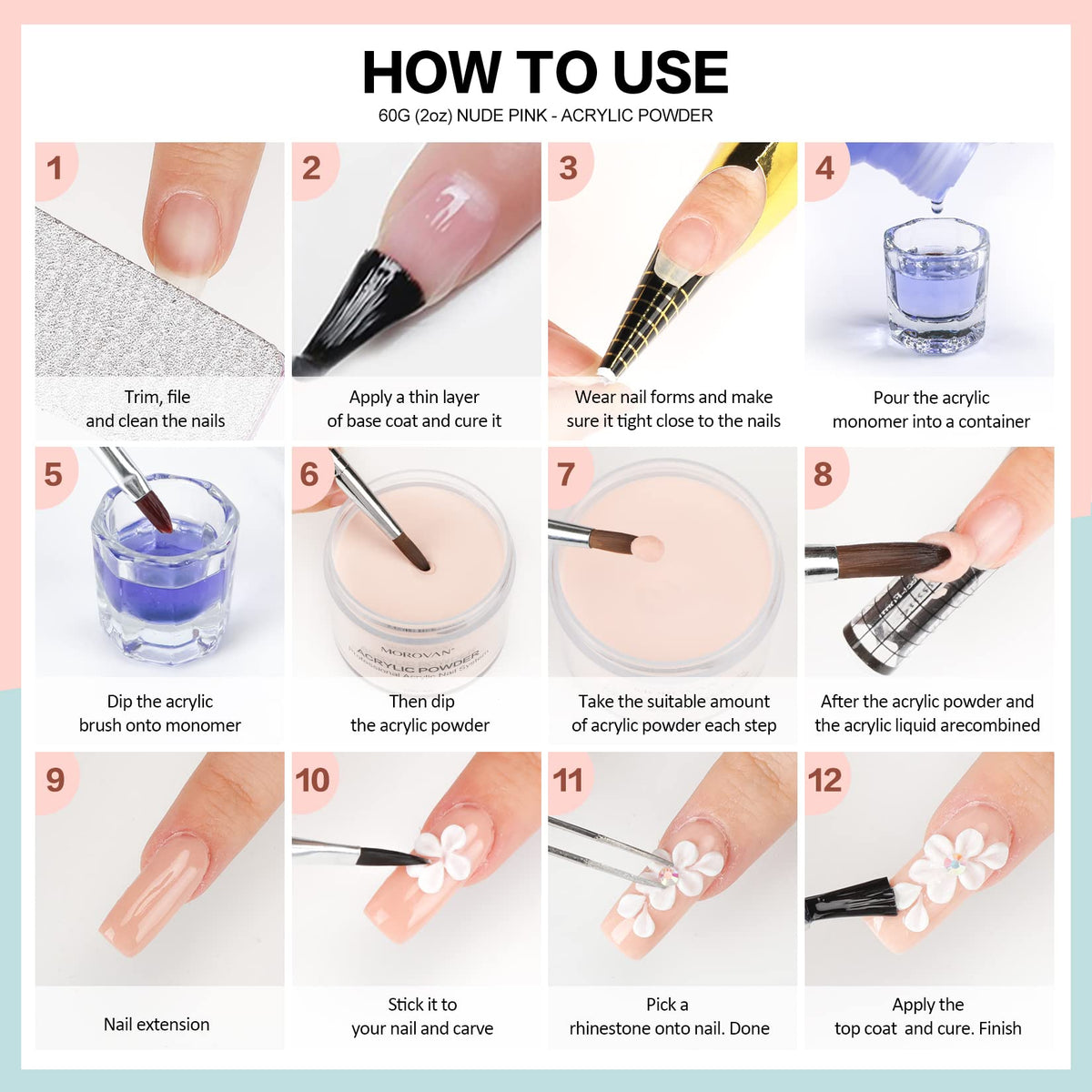 Complete packaging of Morovan acrylic nail powder set