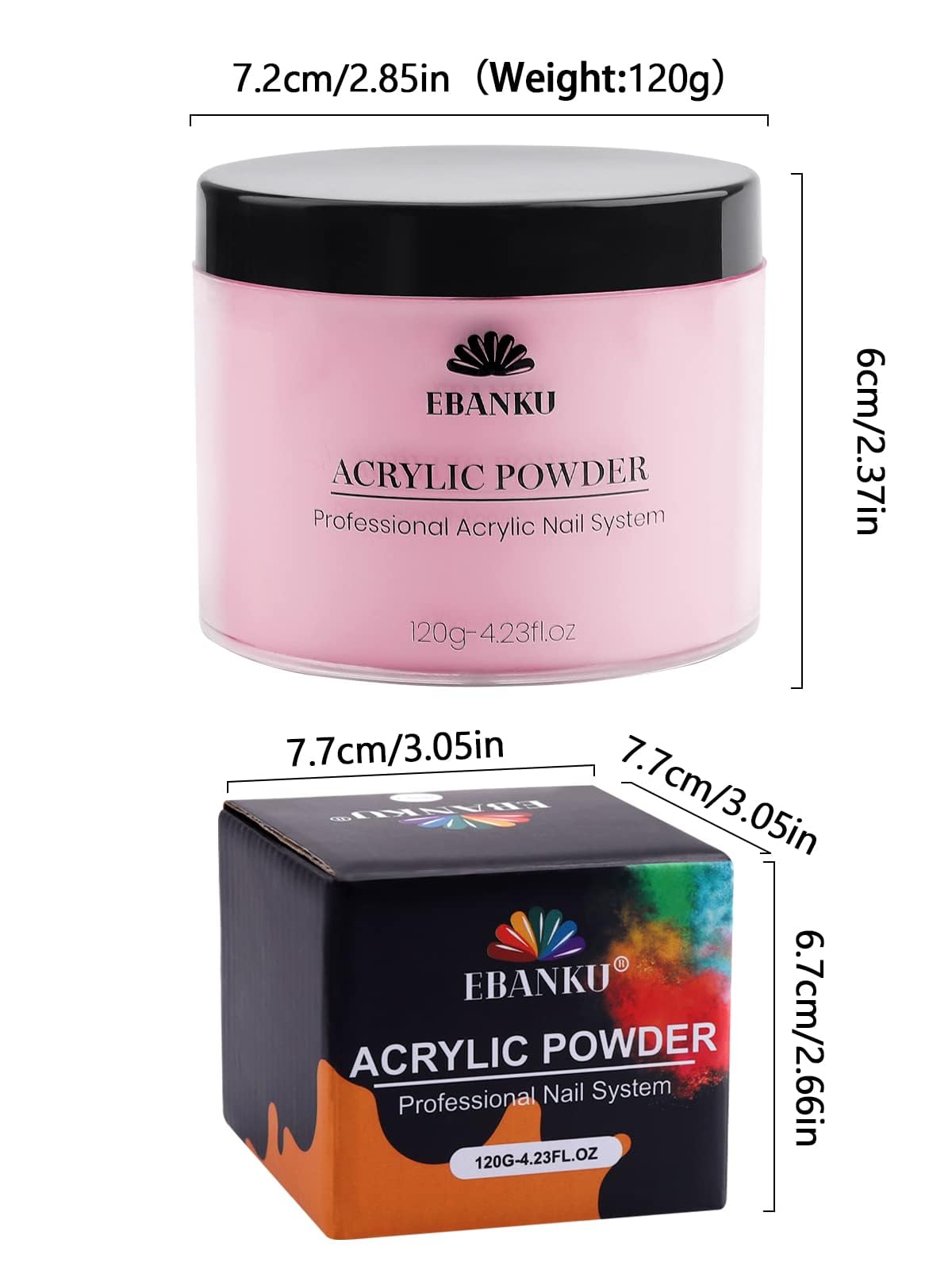 Close up of Ebanku pink acrylic nail powder container for nail extension