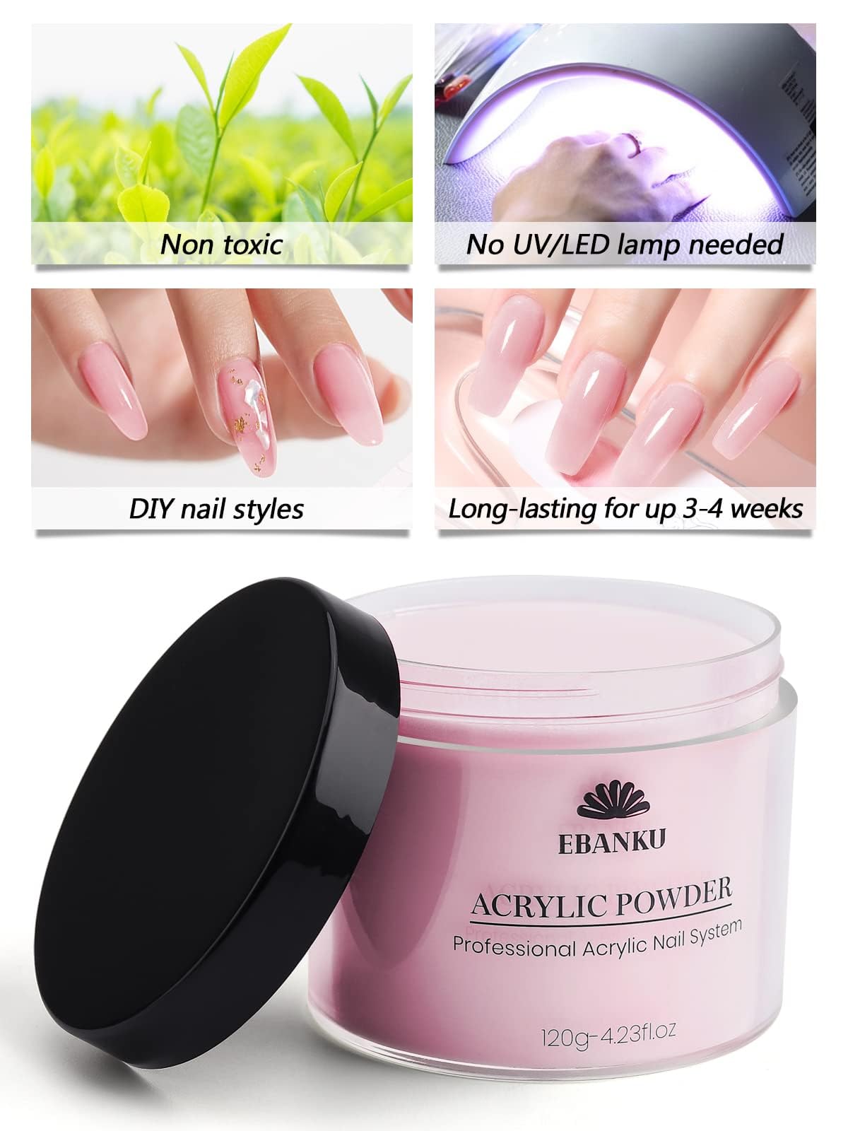 Ebanku professional acrylic nail powder jar packaging details