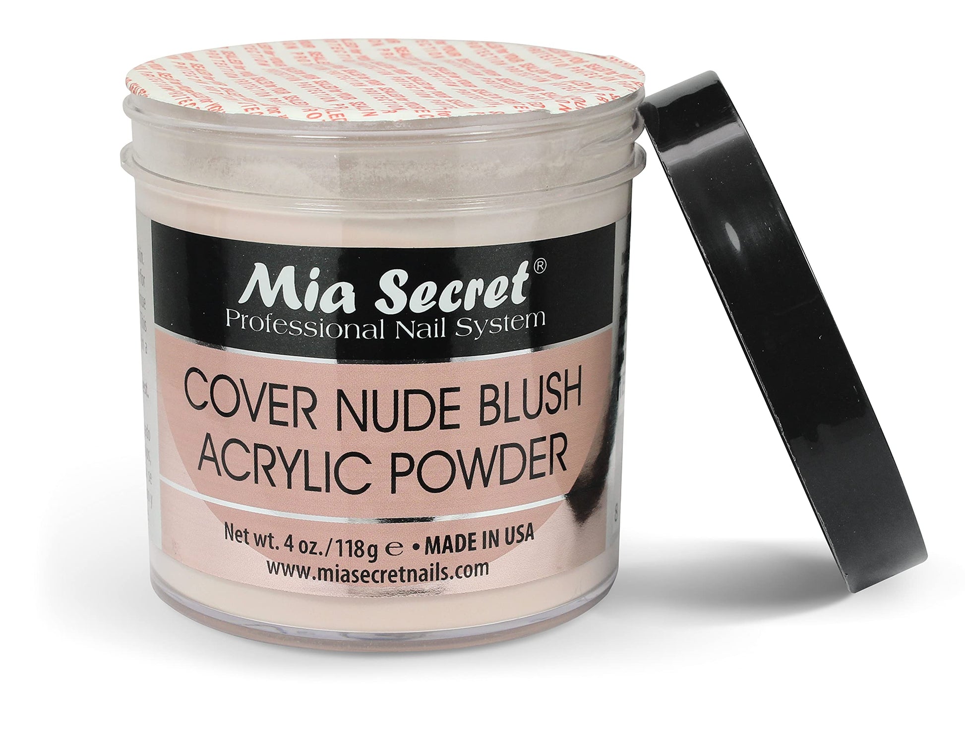 Side view of Mia Secret 4 Ounce self leveling cover powder jar for nail bed extensions.