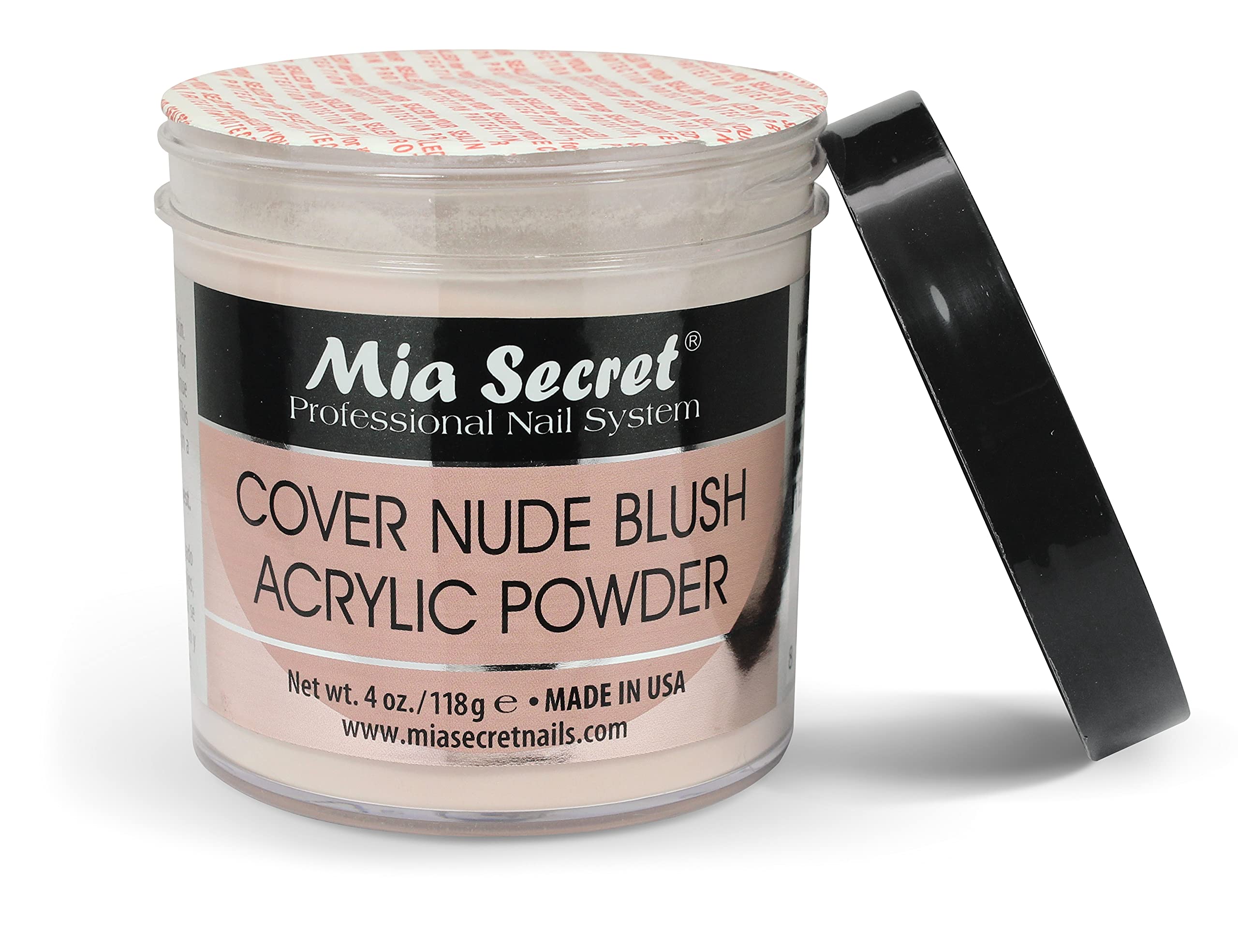 Side view of Mia Secret 4 Ounce self leveling cover powder jar for nail bed extensions.