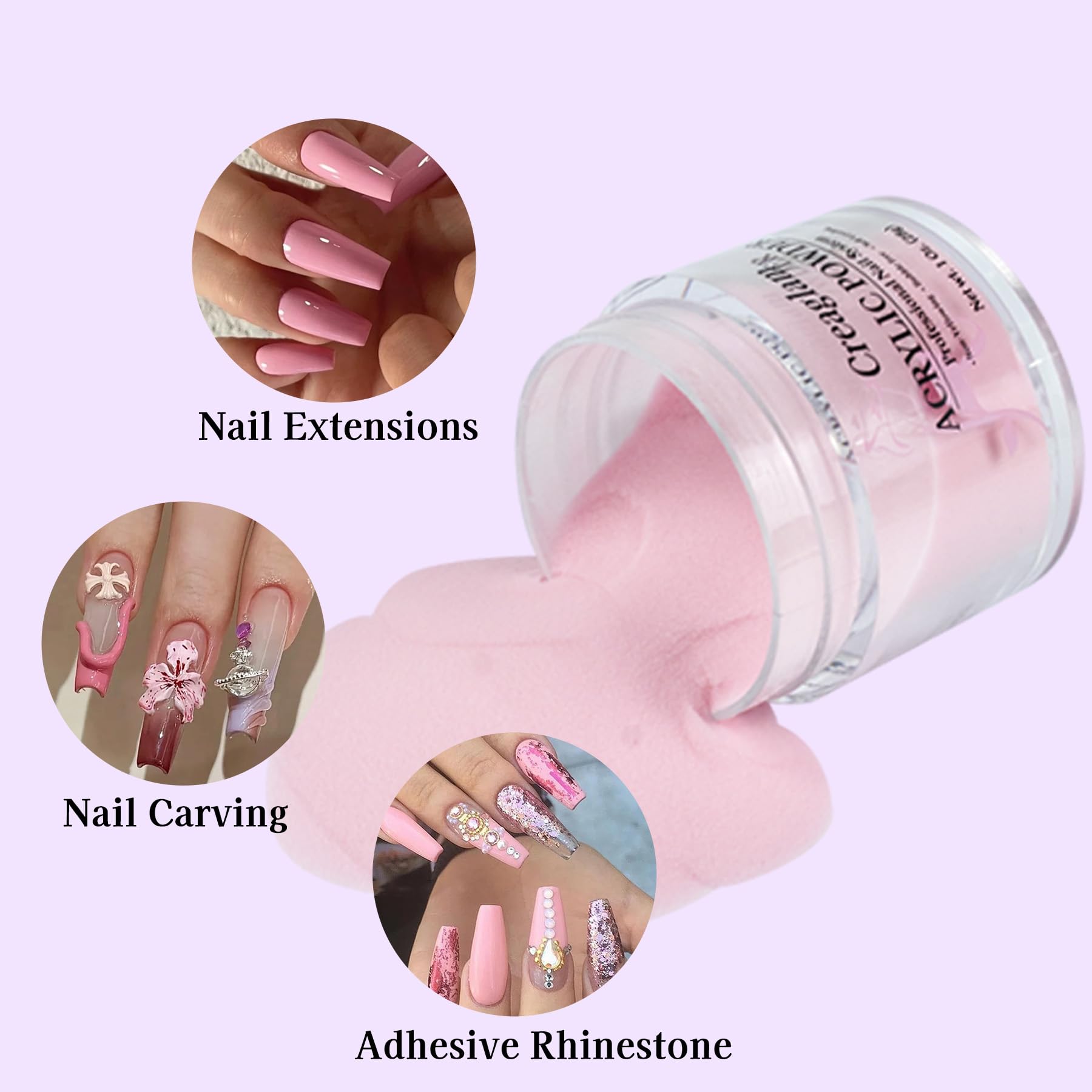 Close up of Creaglam nail carving polymer jars