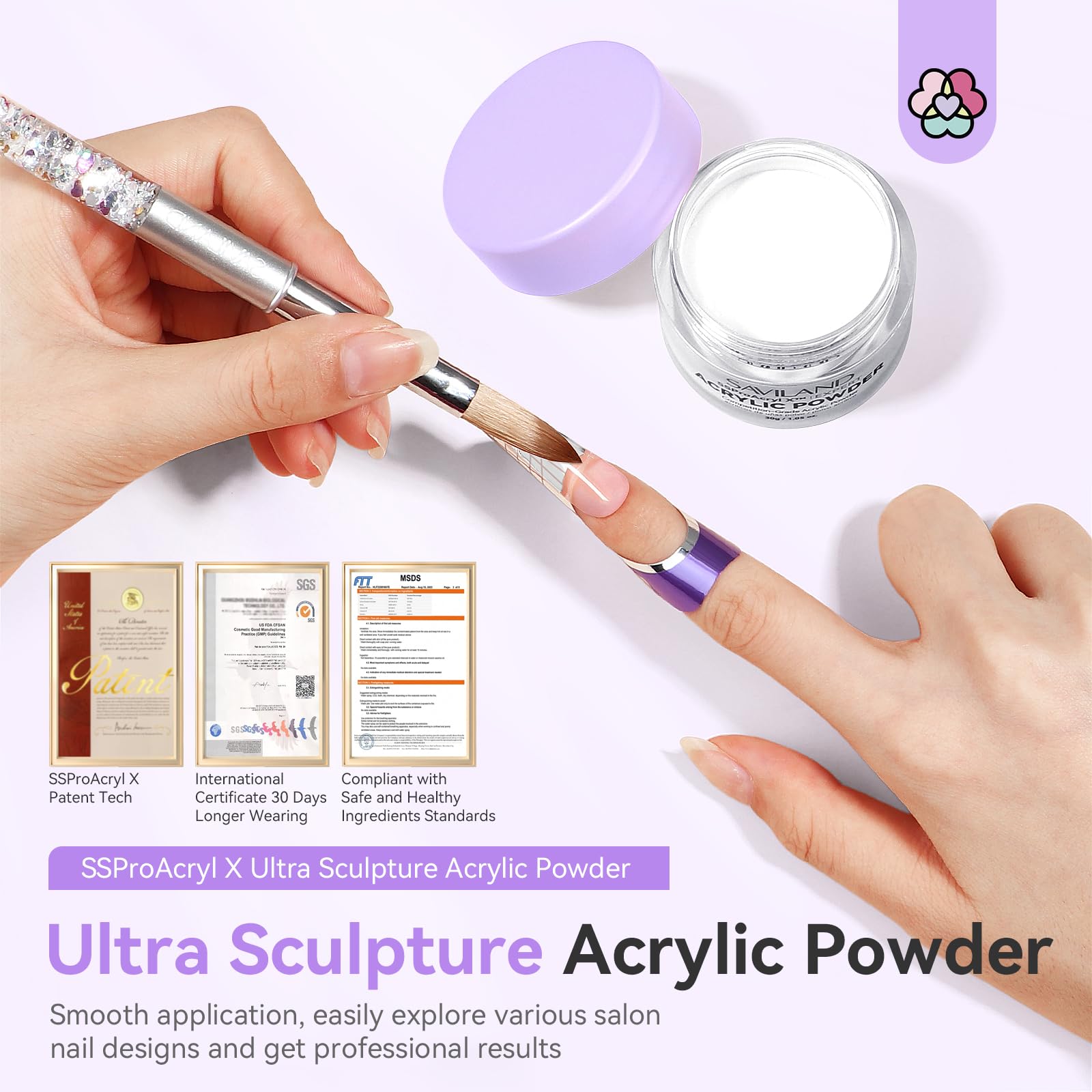 Professional Saviland keratin-infused acrylic powder container