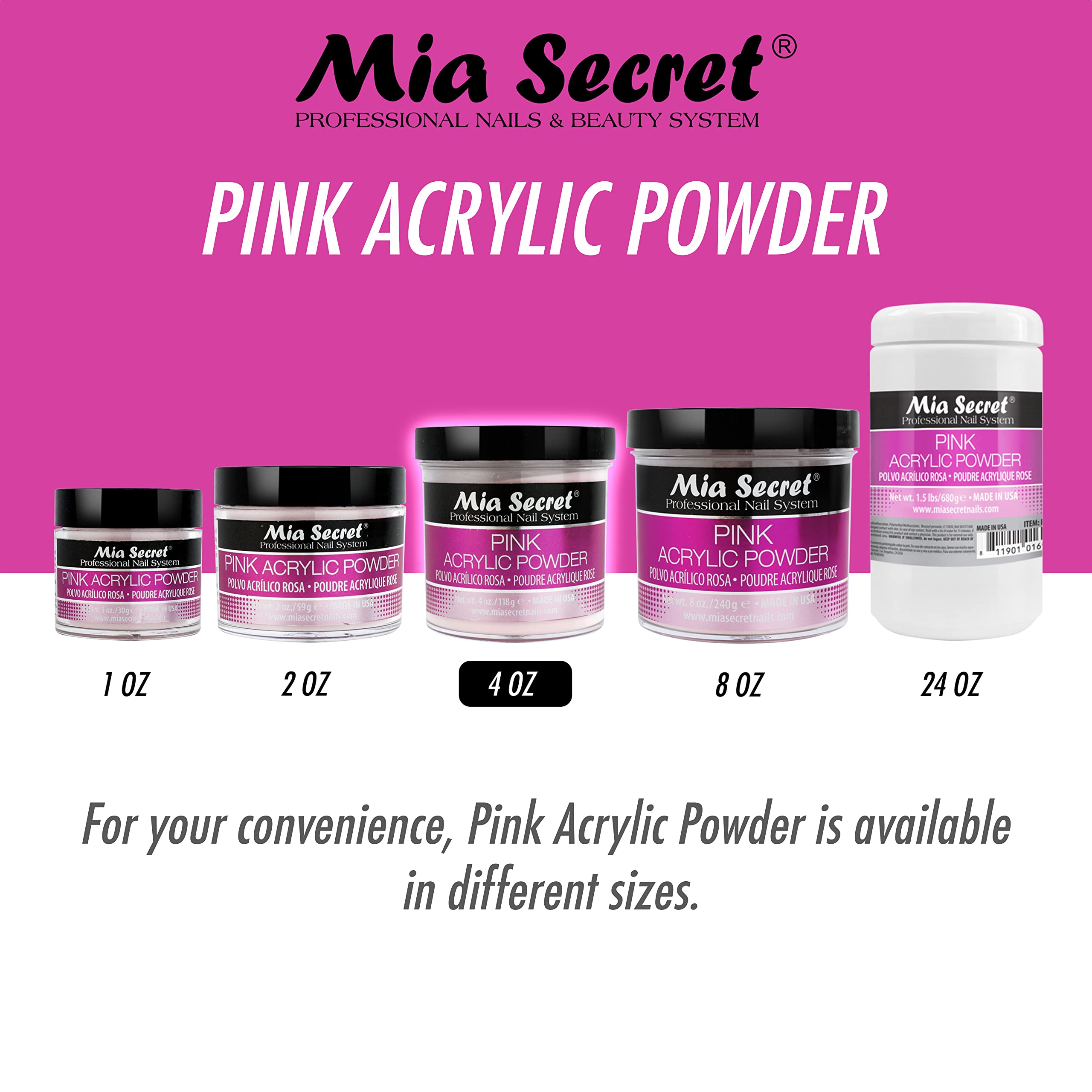 Close up of the four ounce Mia Secret sculpting powder container highlighting the brand logo and product name.