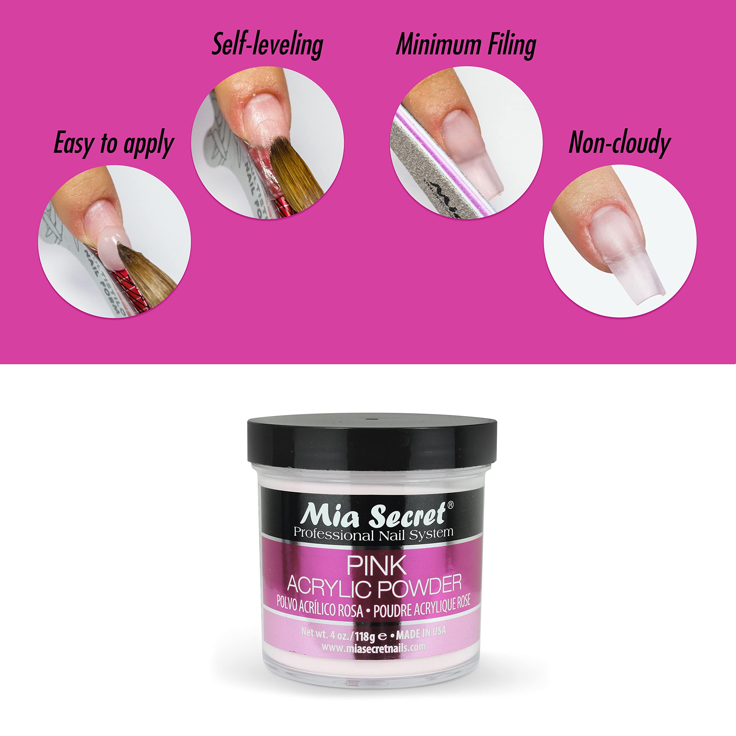 Top view of the pink acrylic powder container lid displaying the professional salon system branding clearly.
