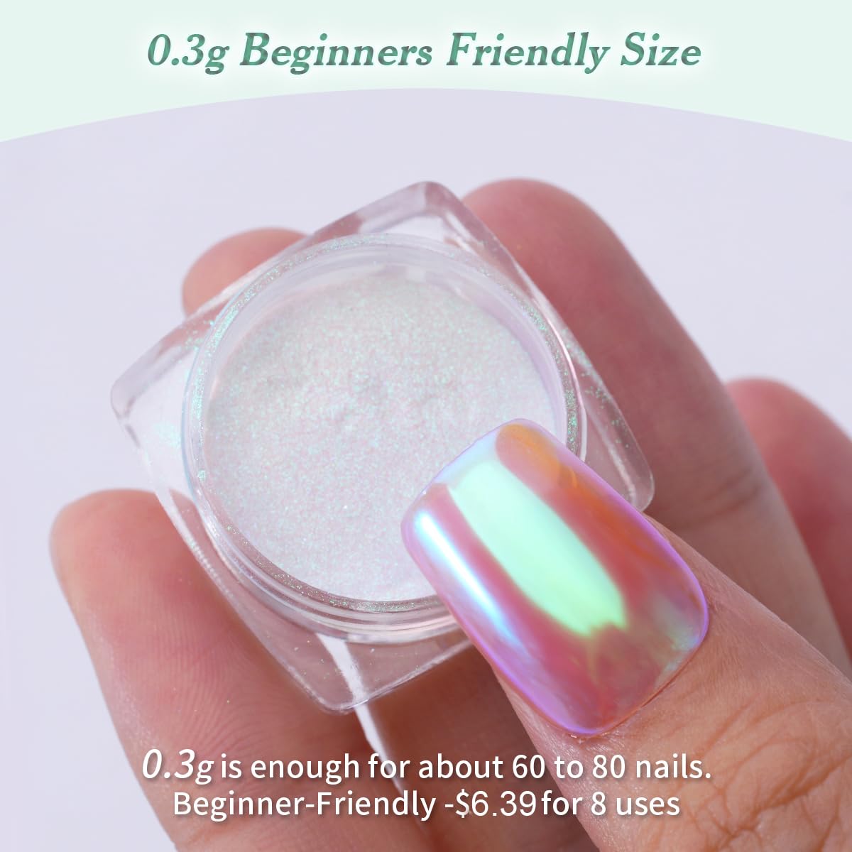 Close up of aurora iridescent chrome nail powder pigment