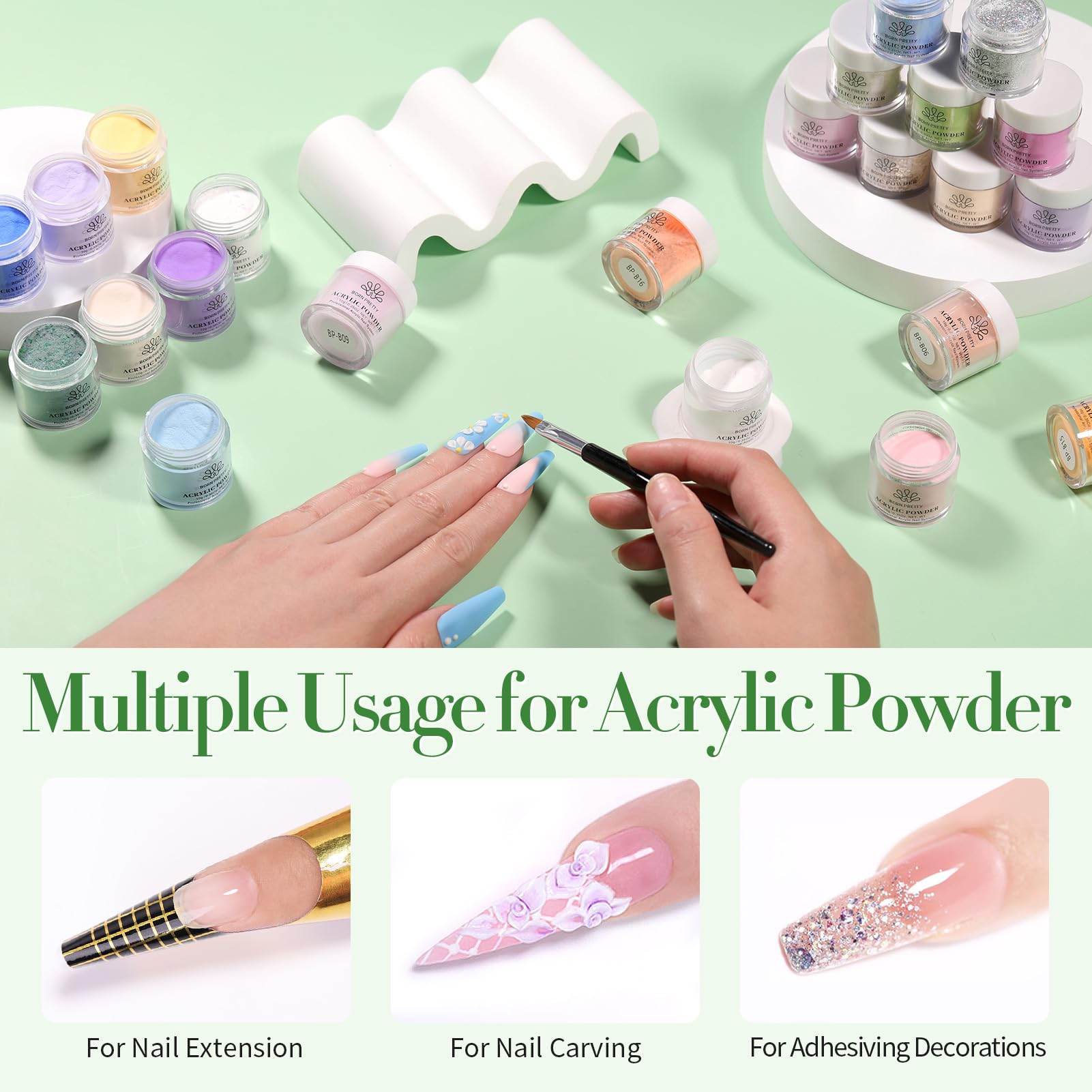 Professional acrylic nail art kit with 36 individual containers