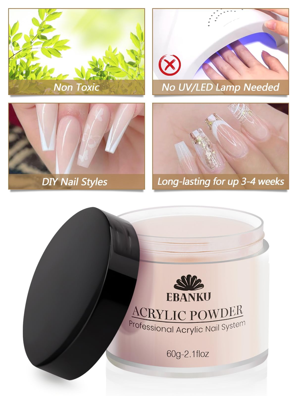 Ebanku nude and pink nail powder set packaging