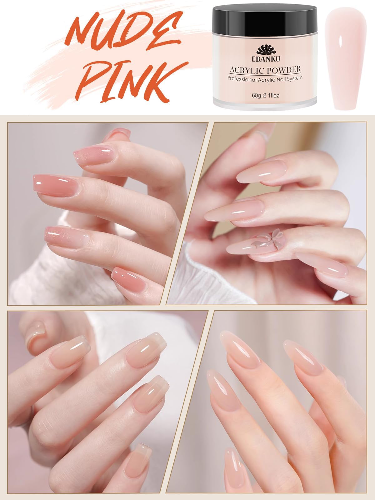 Close up of Ebanku acrylic nail extension powder