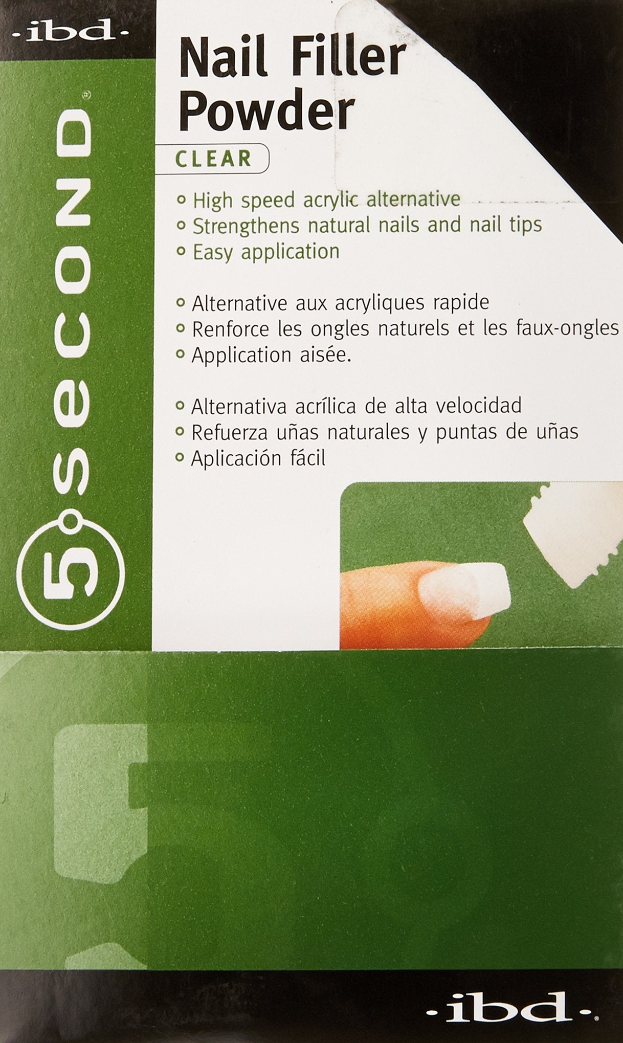 IBD clear acrylic alternative filler powder bottle showing product label details