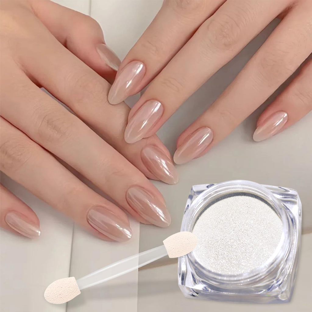 Fine pearl white nail chrome powder jars top angle view