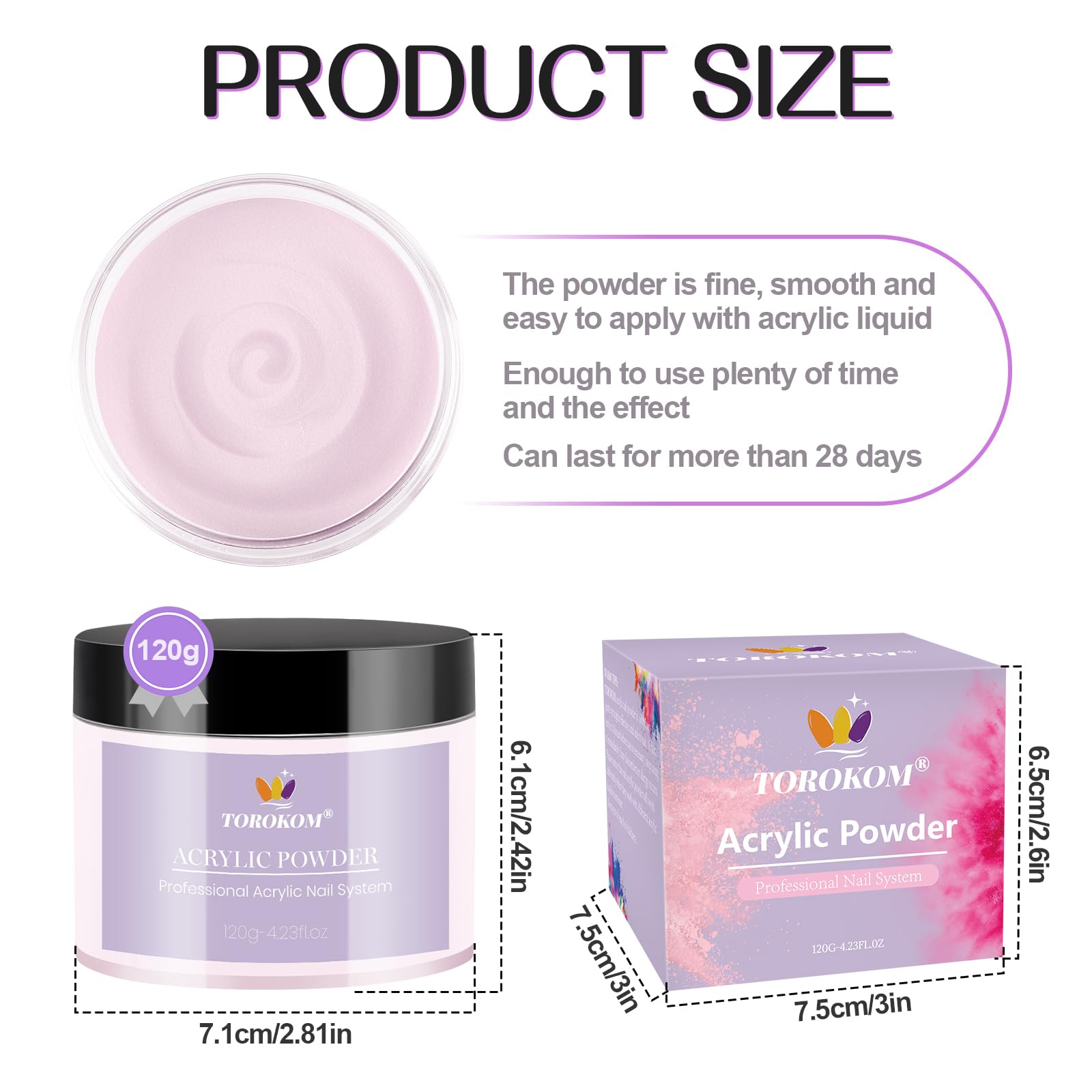 Top view of Torokom 120 gram acrylic nail powder jar