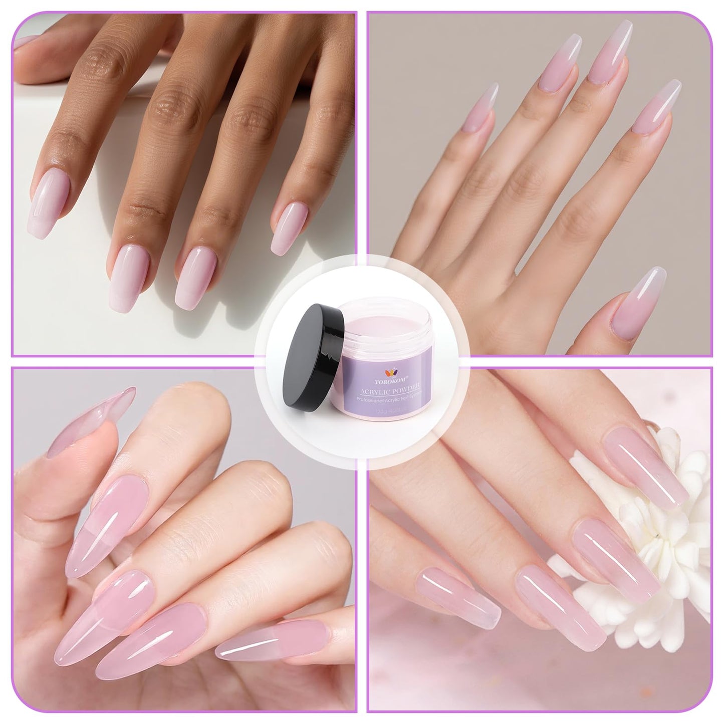 Professional nail art created with Torokom pink powder