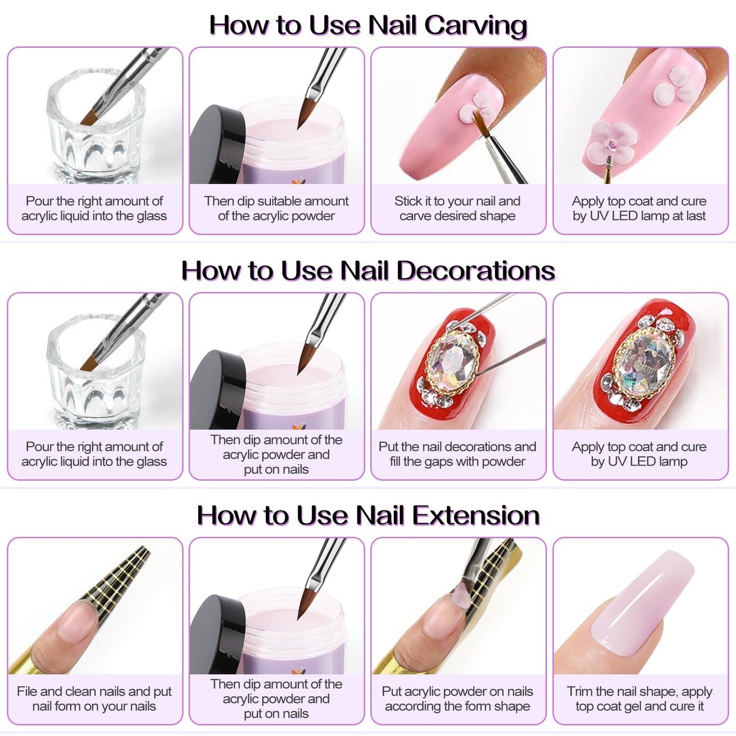 Set of acrylic nail tools with Torokom powder