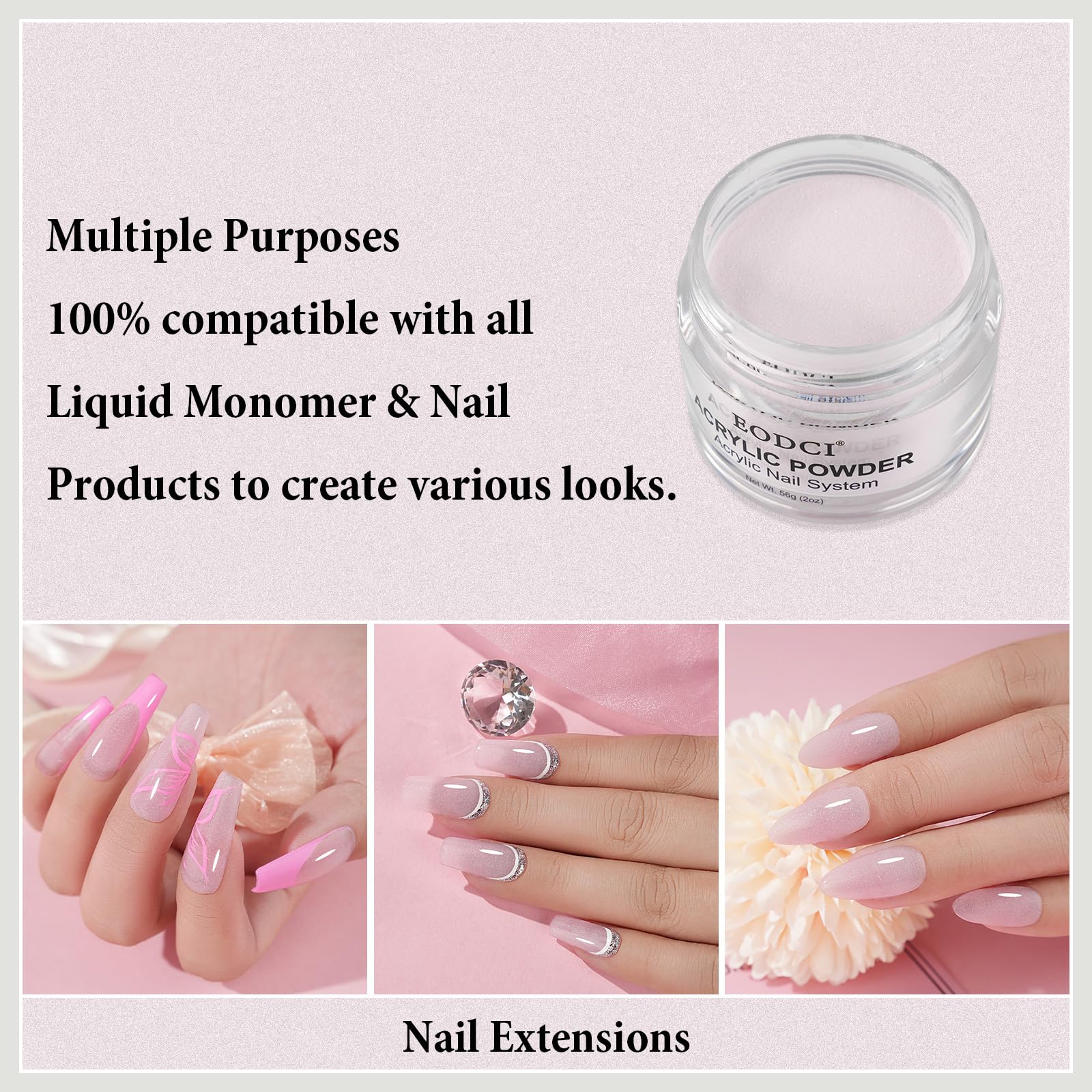 Salon quality 56 grams glitter pink acrylic nail supply