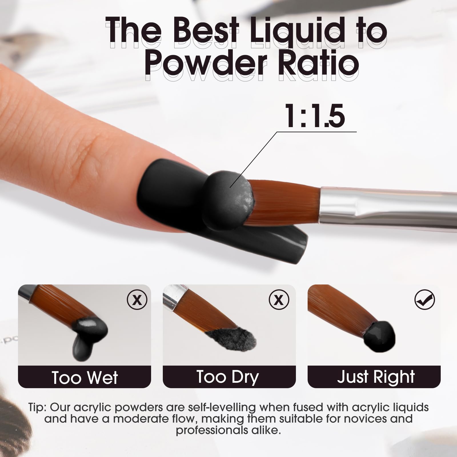 Crystal polymer black nail powder application