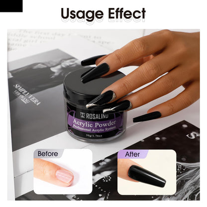 Close up of Rosalind black acrylic nail powder container