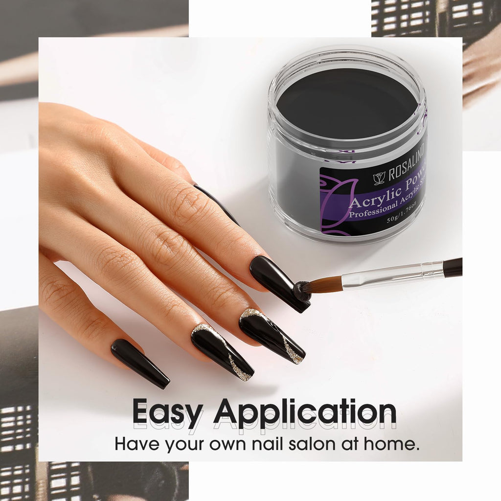 Rosalind black acrylic nail powder jar resting on clean white background