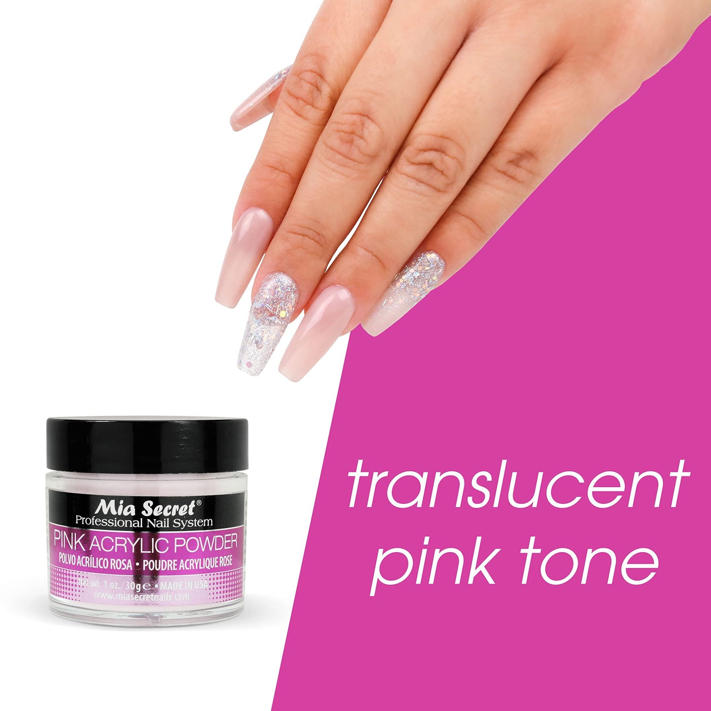 Mia Secret professional acrylic system pink powder for nail extensions