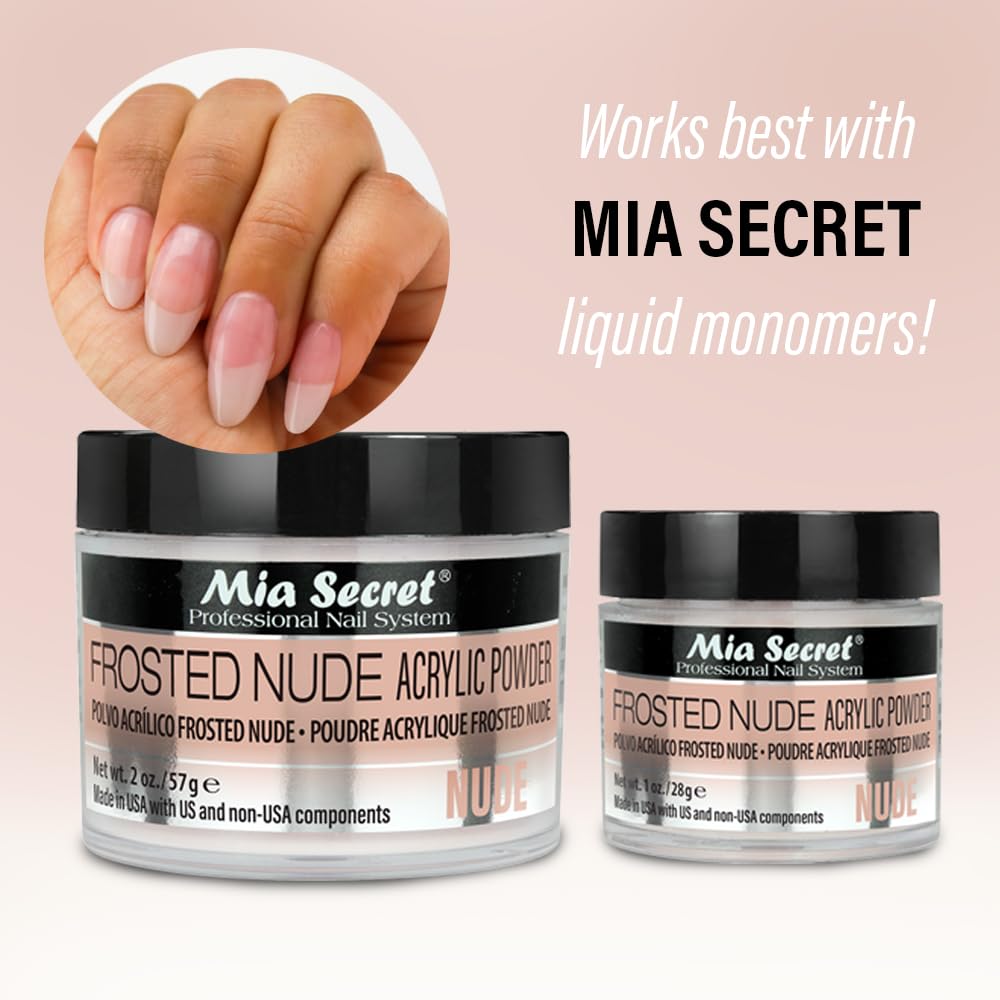 Manicure showing Frosted Nude acrylic powder finish