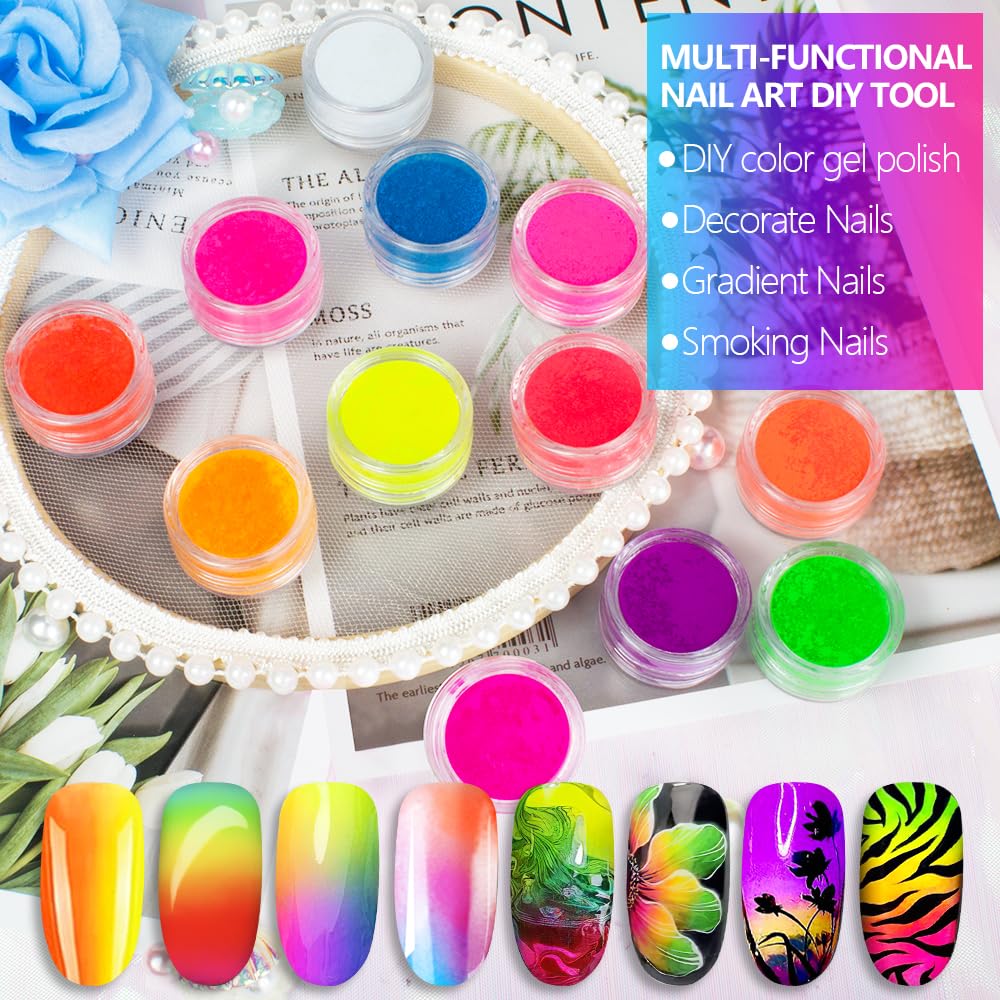 Detailed view of the 12 neon pigment pots in the Dudustrong collection