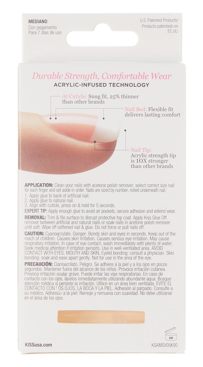 Close up view of the medium length classic white French tip acrylic nails showing the flexible texture profile.