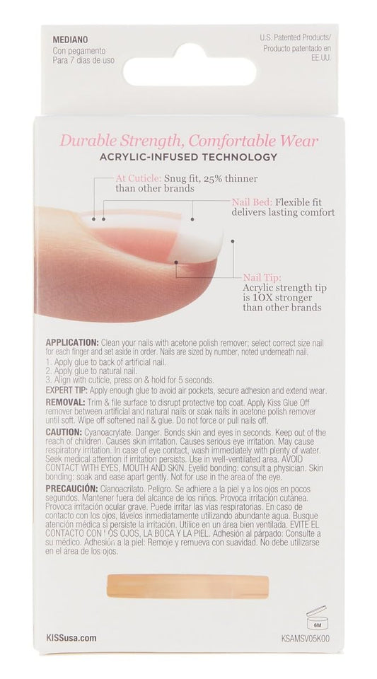 Close up view of the medium length classic white French tip acrylic nails showing the flexible texture profile.