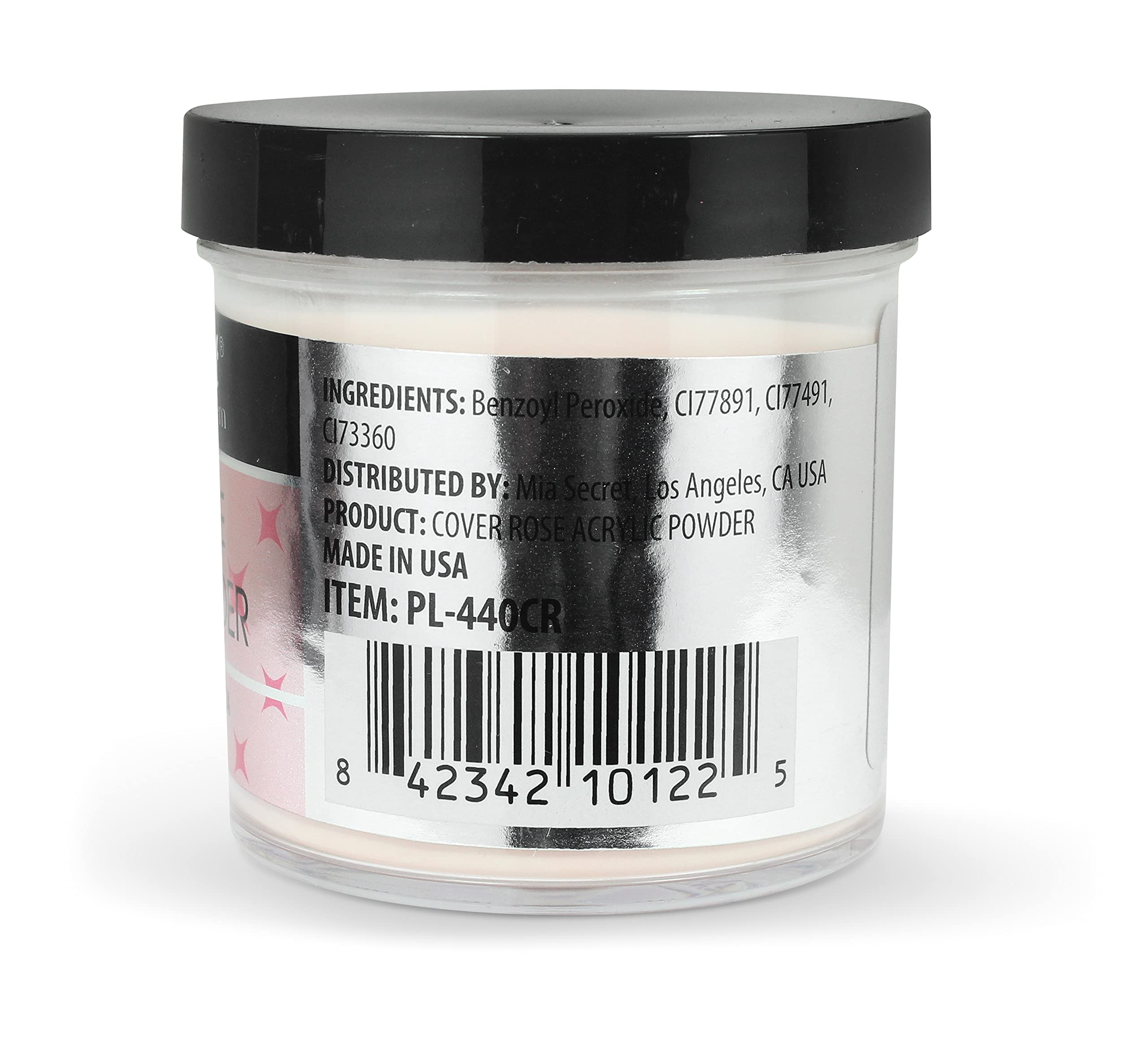 Mia Secret professional acrylic sculpting powder jar cap view displaying shade label details.
