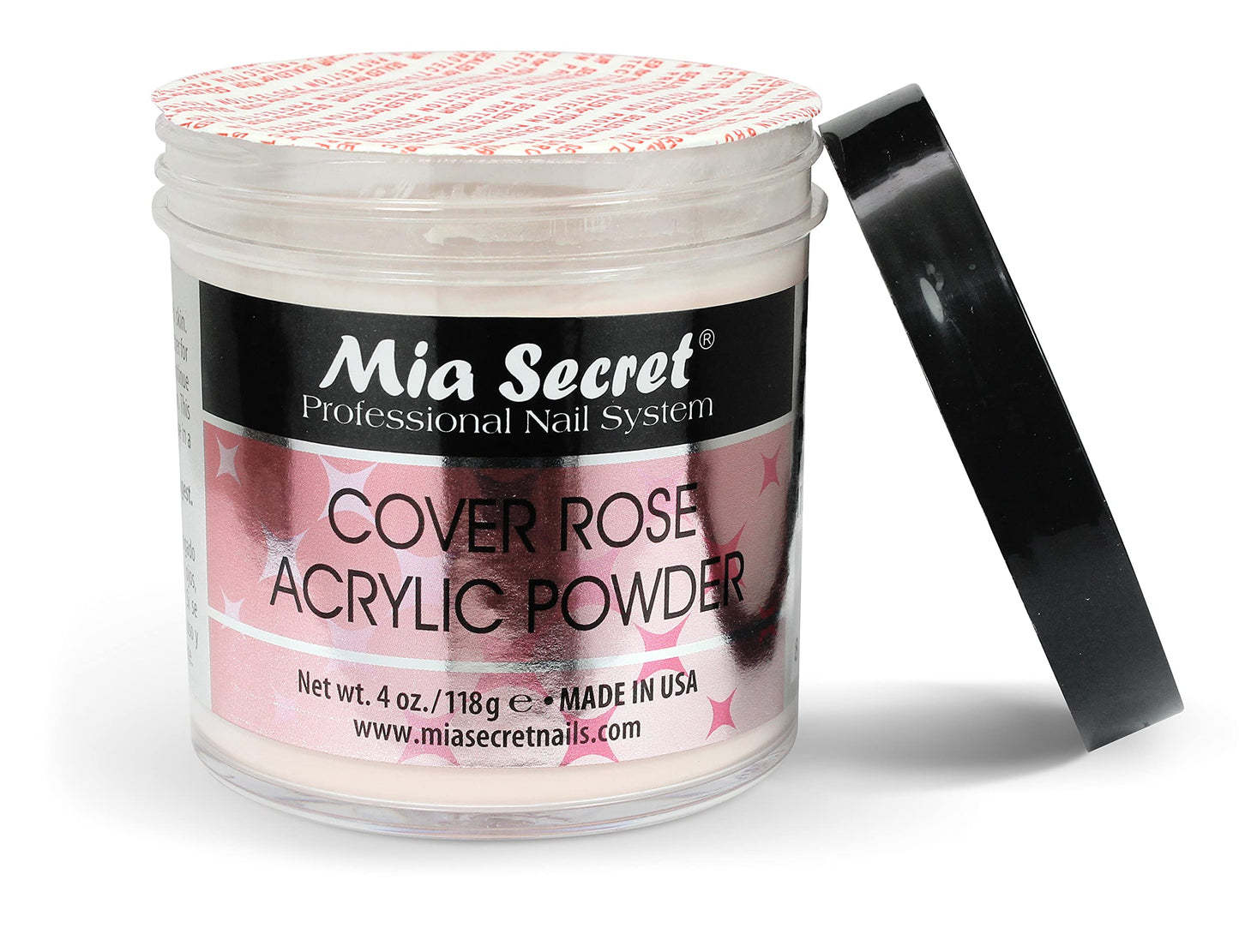 Mia Secret Cover Rose non-yellowing acrylic polymer jar showcasing official USA manufacturing origin.