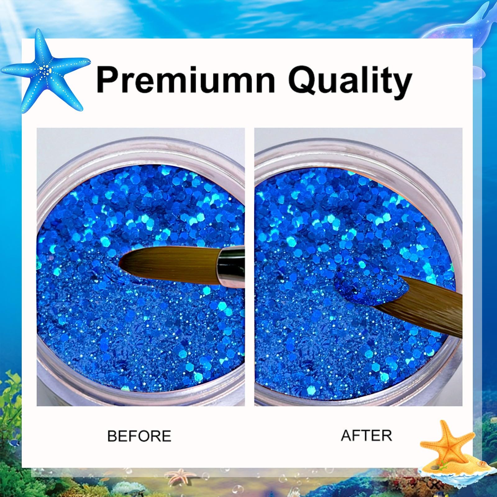 Blue glitter acrylic nail extension application demonstration