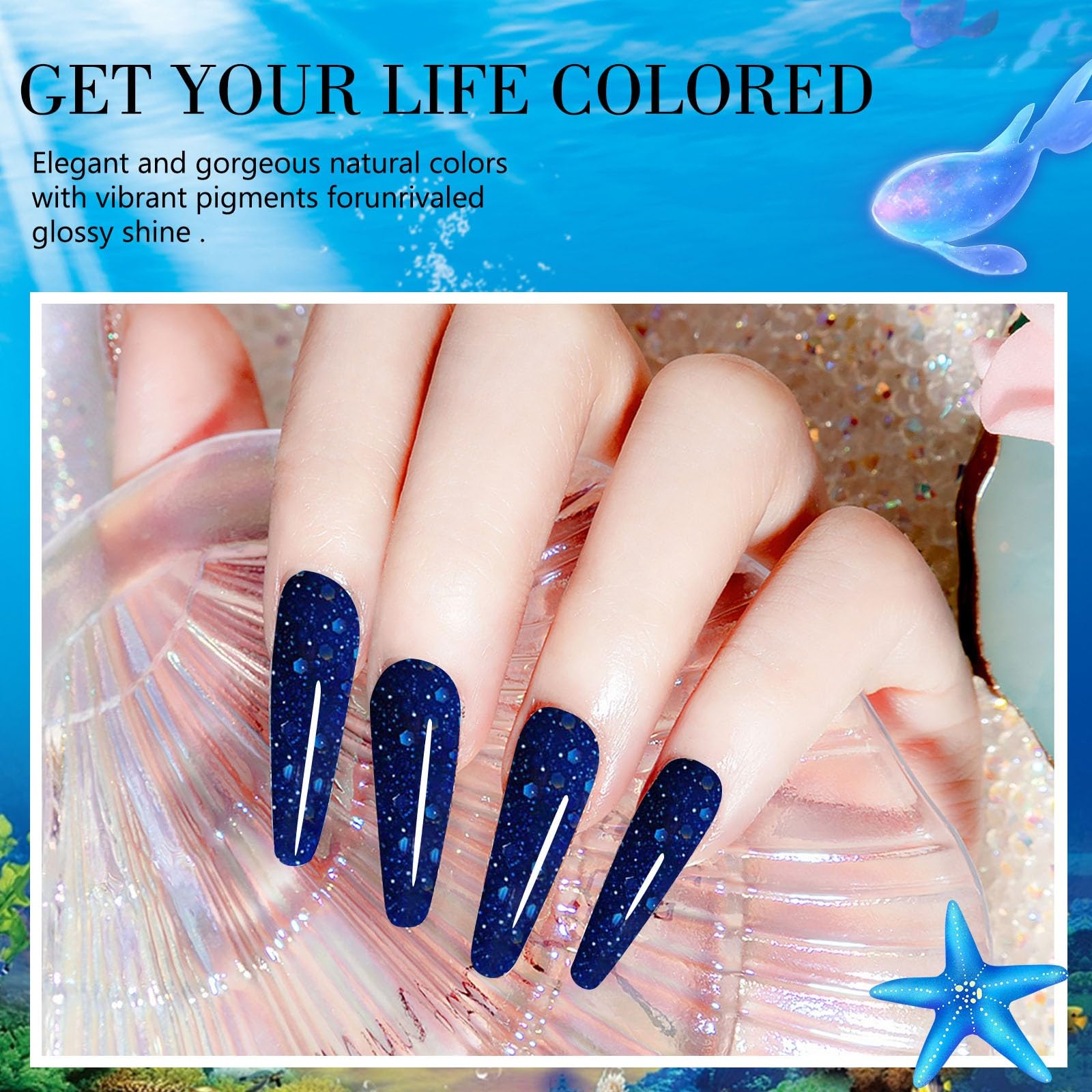 Professional nail art kit containing Mnk66 blue glitter powder