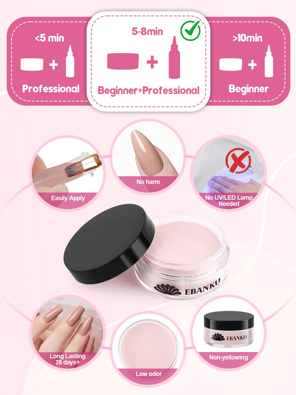 Professional nail extension using Ebanku acrylic powder