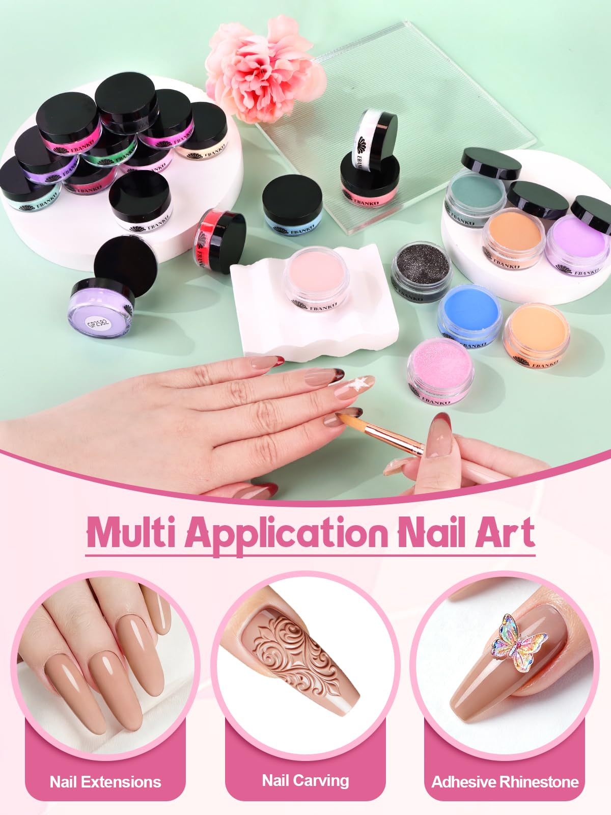 Close up of nail carving with Ebanku acrylic powder set