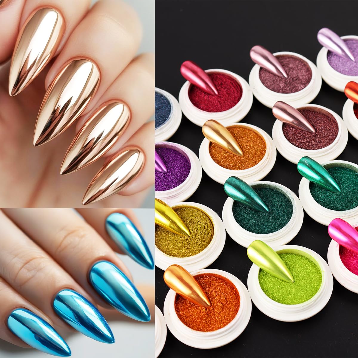 Holographic and iridescent nail art pigment colors