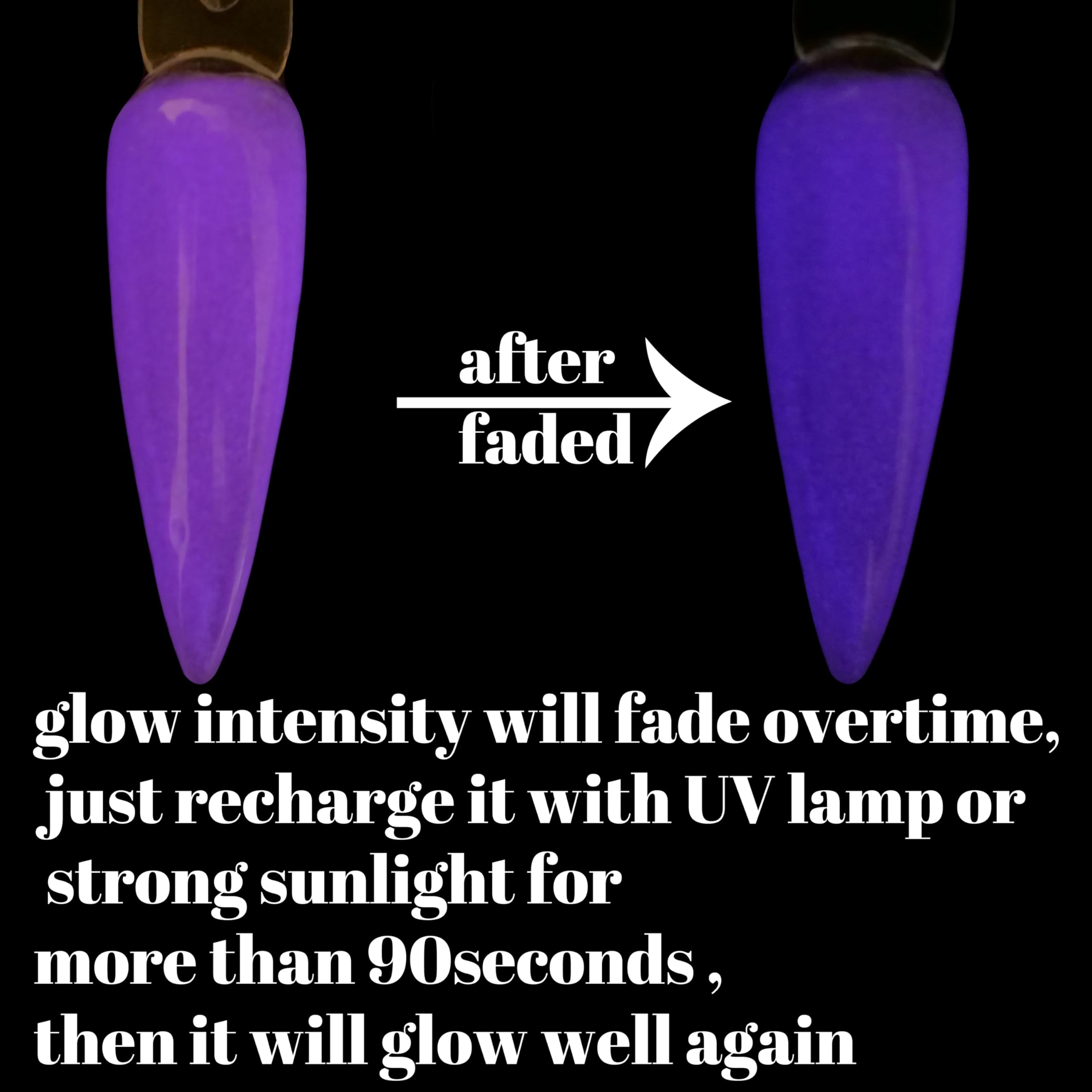 Glow in the dark demonstration of Oumisaya purple nail powder