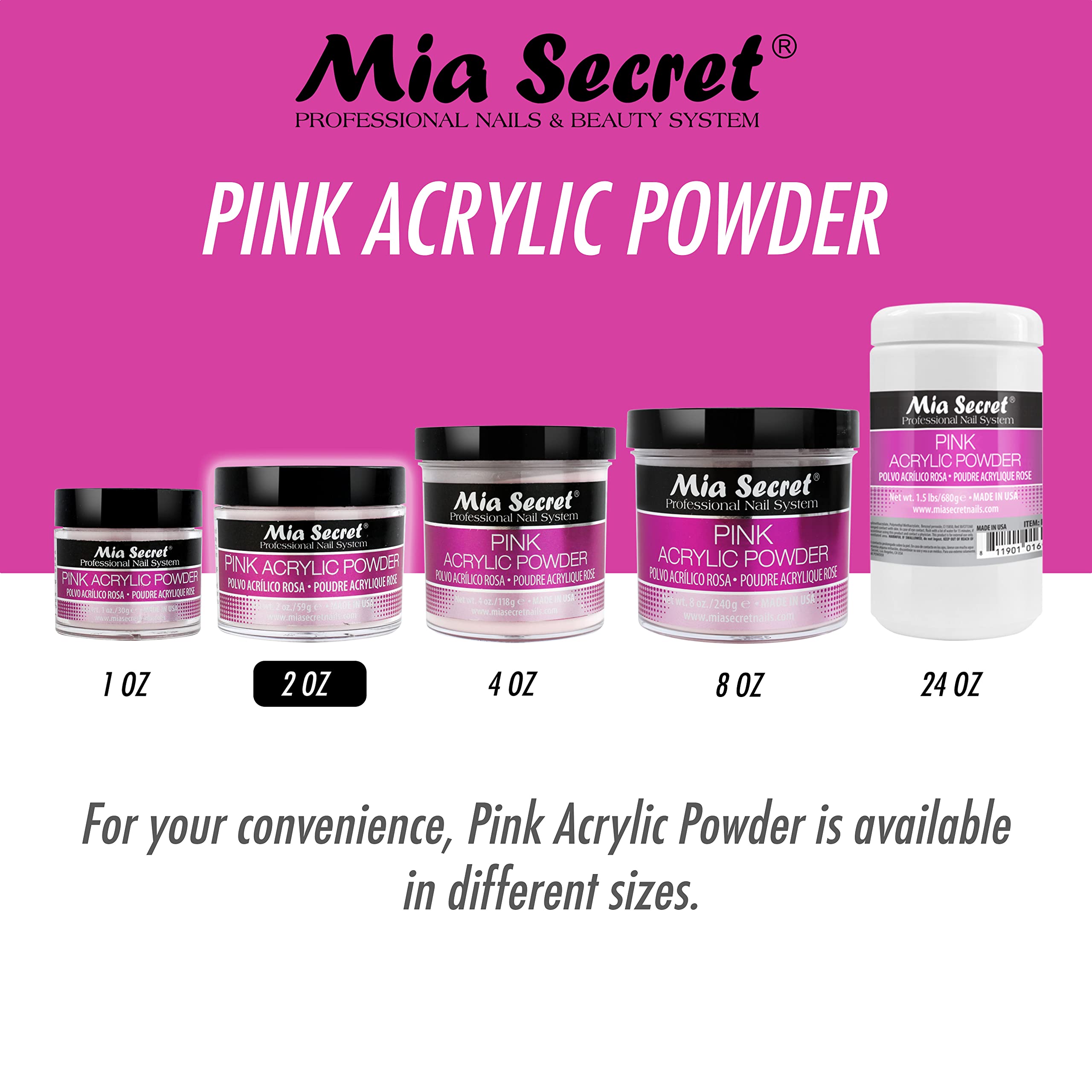 Mia Secret 2 Ounce pink polymer powder for professional nail extensions.