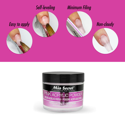 Mia Secret professional acrylic system nail powder packaging details close up.