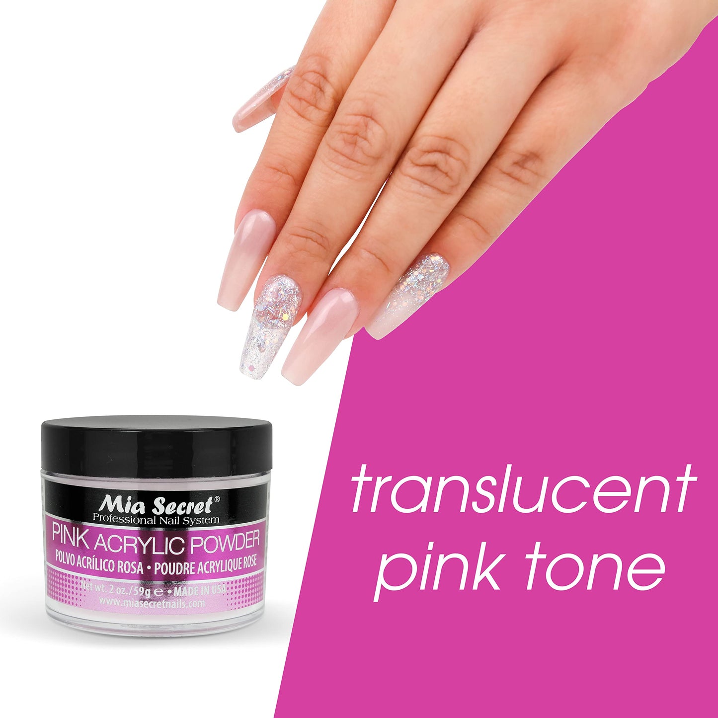 Authentic USA imported Mia Secret pink nail powder texture review.