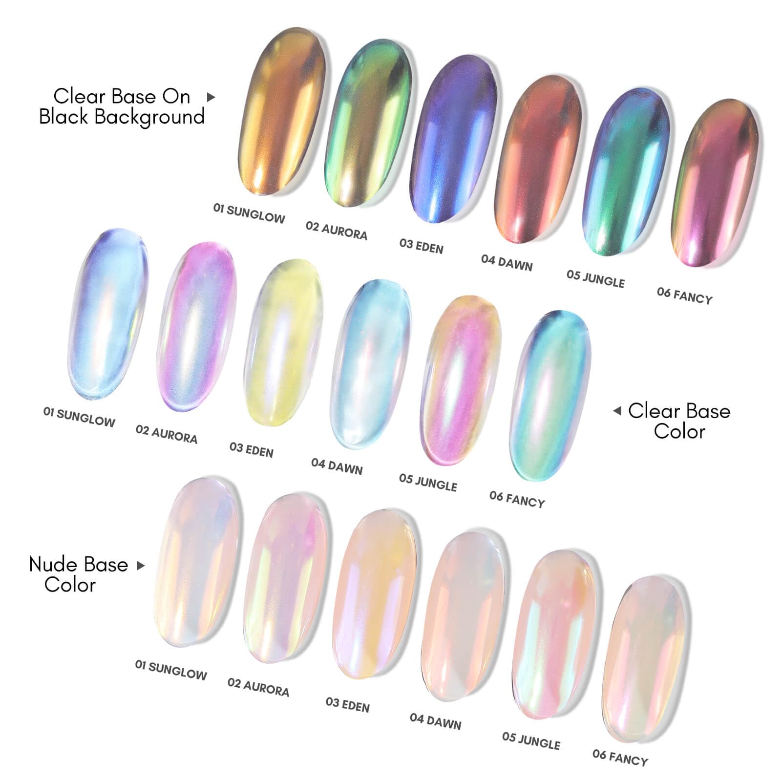 Six colors of Vettsy mermaid iridescent nail art pigments